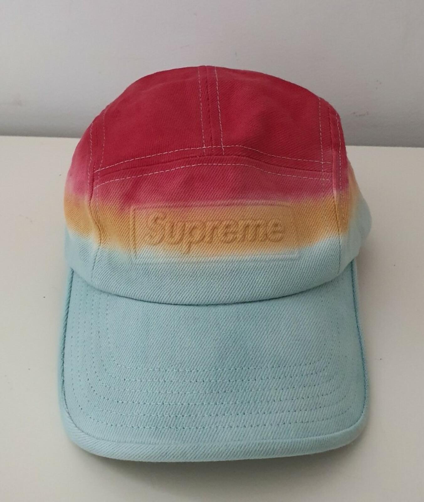 SS20 Supreme Embossed Denim Camp Cap Hat Red Dip Dye