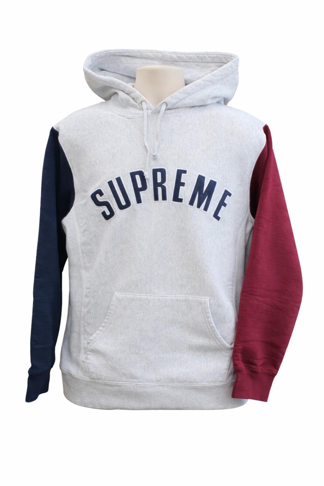 FW16 Supreme Color Blocked Arc Logo Kapuzenpullover Grau Größe XL