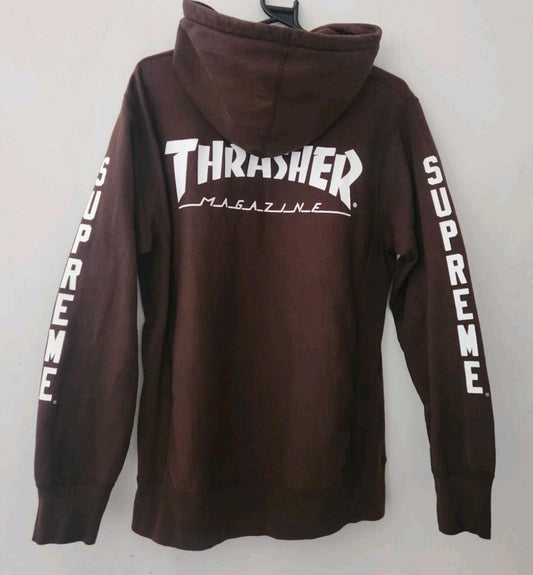 Sudadera con capucha Thrasher Supreme SS11 talla M mediana marrón vintage 2011
