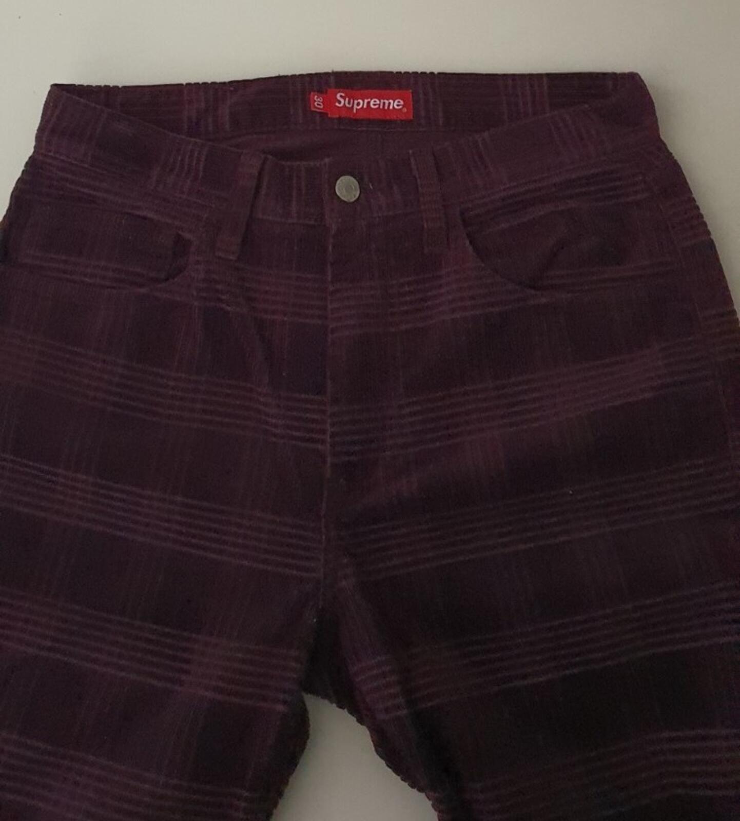 FW14 Supreme Plaid Cord 5 Pocket Pant Burgundy Size 30 W30 L30