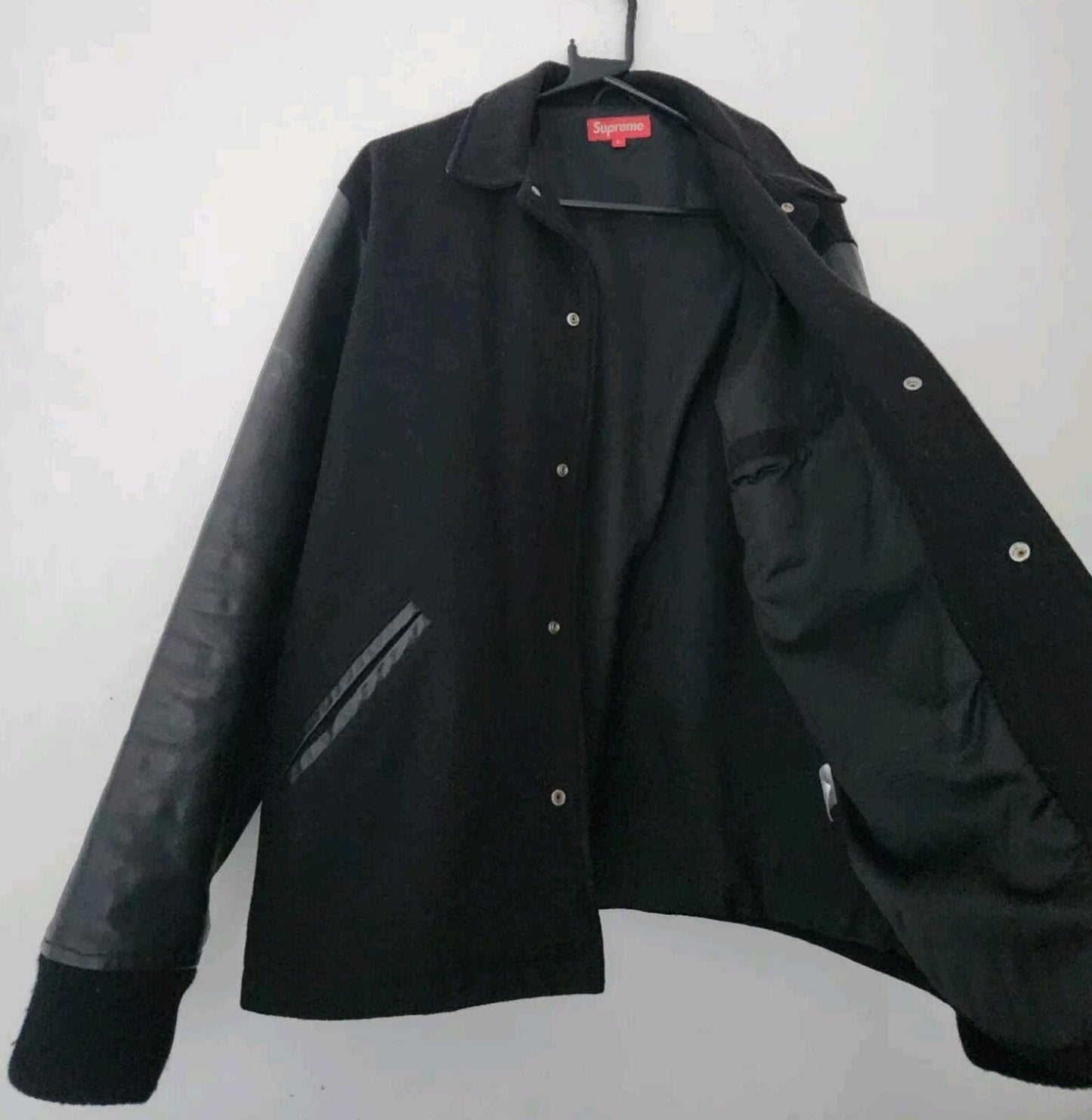 FW11 Supreme Miners Jacket Wool Leather Sleeves Black Large Vintage 2011 Varsity