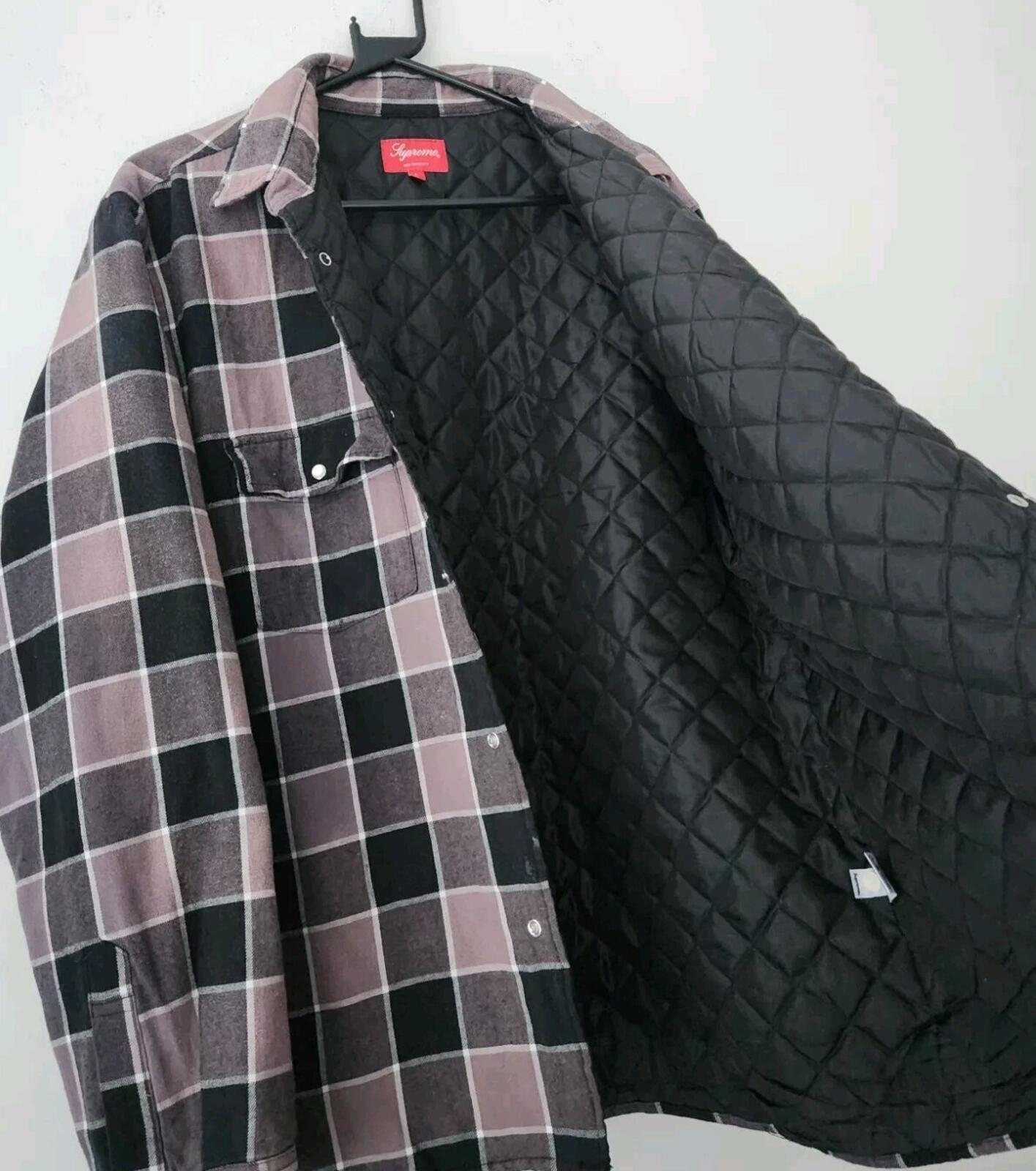 FW18 Supreme Quilted Faded Plaid Shirt Black Size L