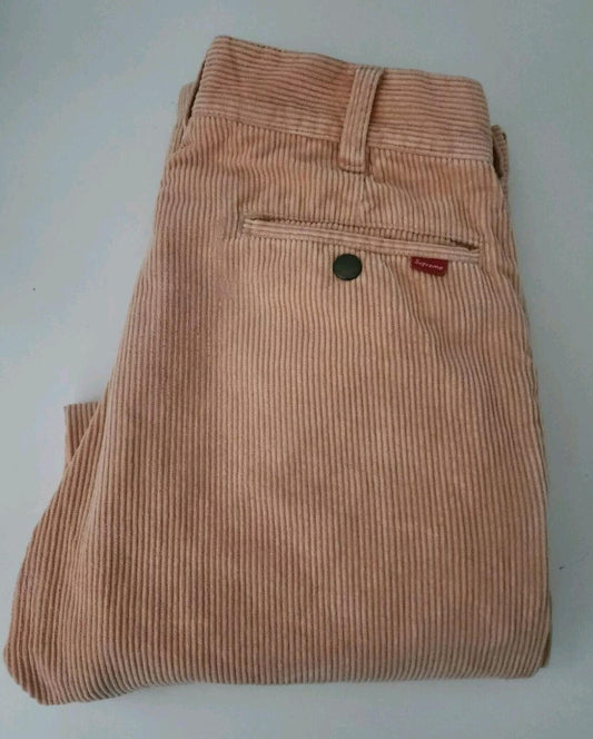FW17 Supreme Corduroy Work Pant talla 34 W34 L32 pantalón de pana con cremallera Peach