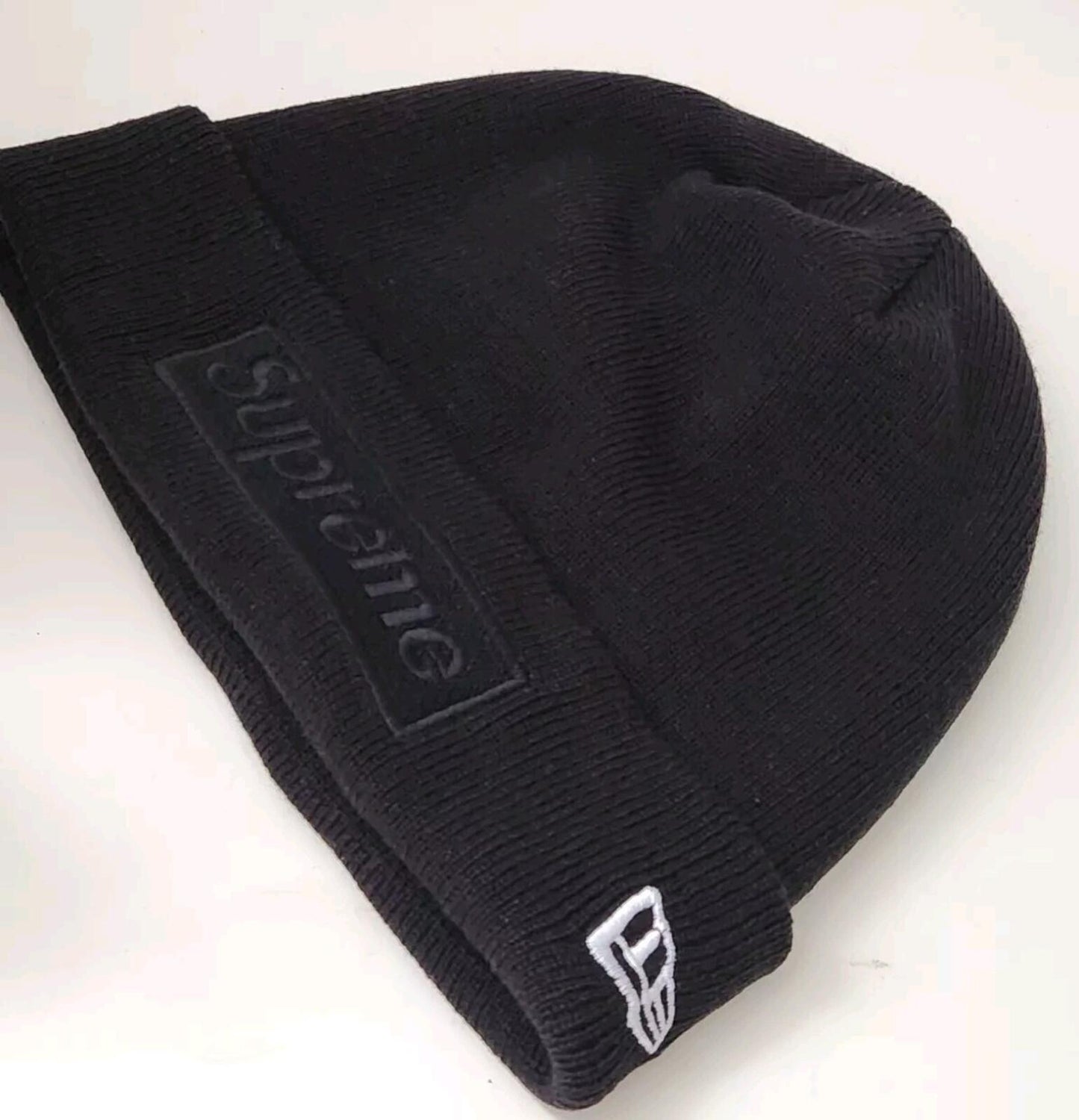 FW14 Supreme New Era Tonal Box Logo Black Beanie Sehr Seltene Mütze Vintage 2014