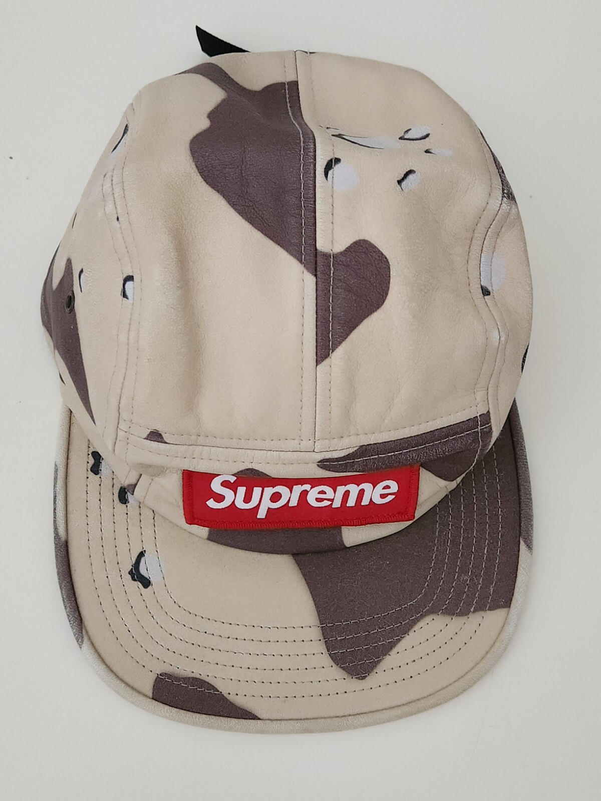 SS17 Supreme Leather Camp Cap Desert Camo Hut Rotes Box Logo Made In U.S.A