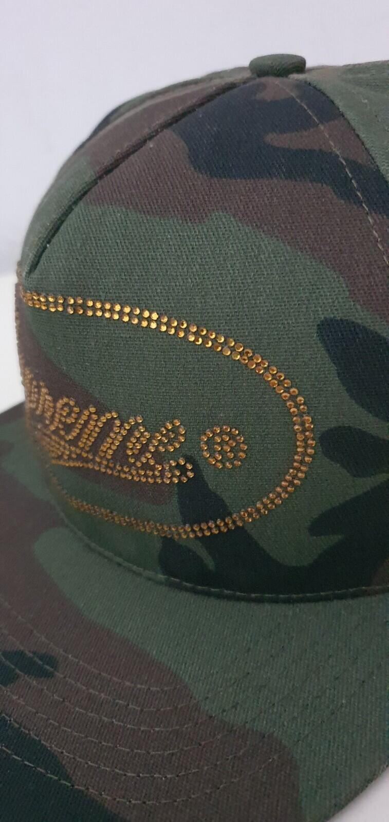 FW17 Supreme Studded Script Logo 5-panel hat Woodland Camo cap camouflage