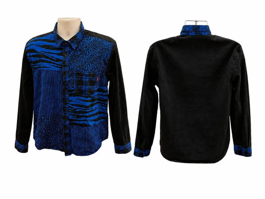 FW16 Supreme Animal Patchwork Twill Shirt Blue Size M