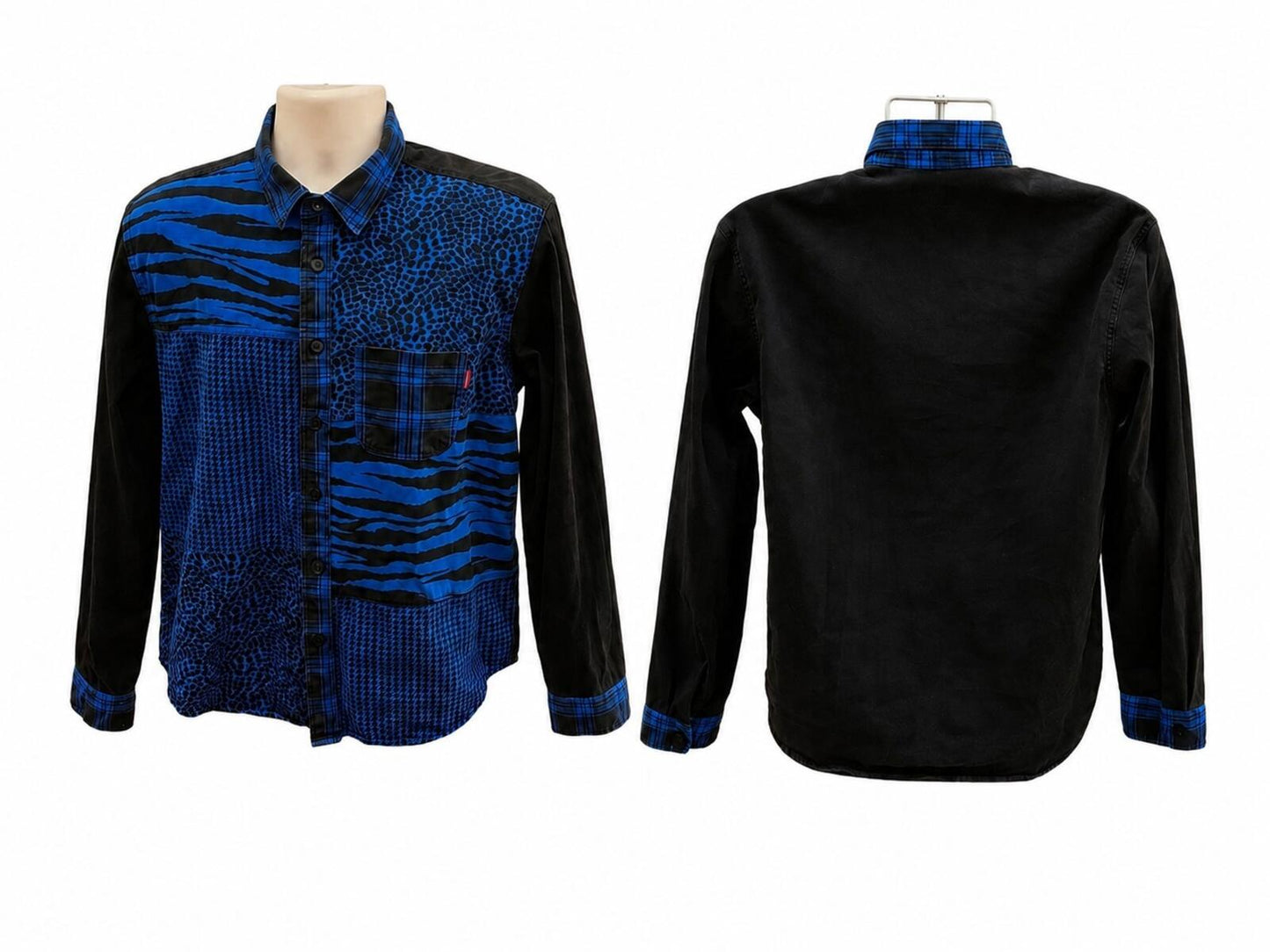 FW16 Supreme Animal Patchwork Twill Shirt Blue Size M