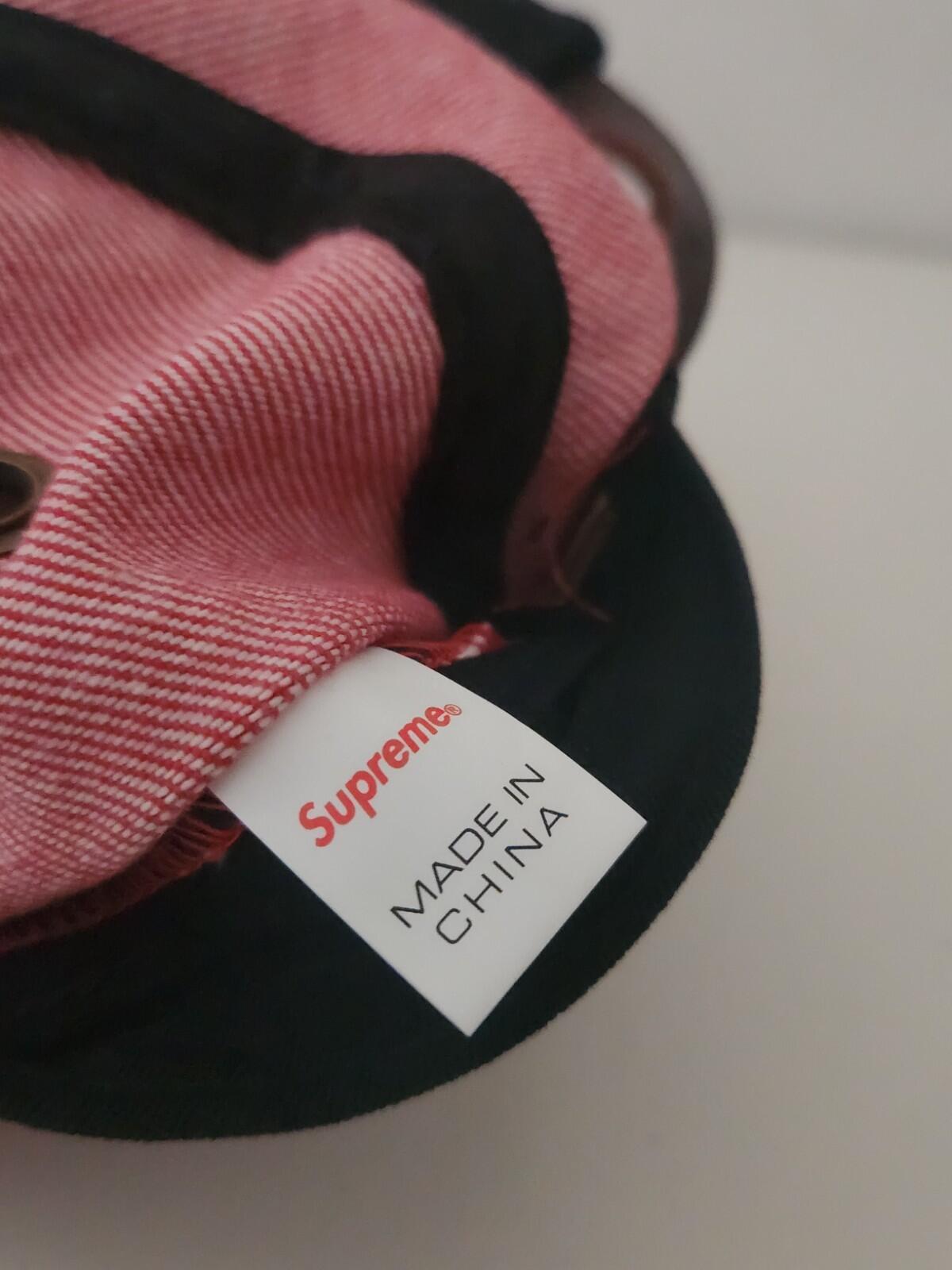 SS20 Supreme 2-Tone Denim Camp Cap Red Blue Hat Leather Visor Box Logo