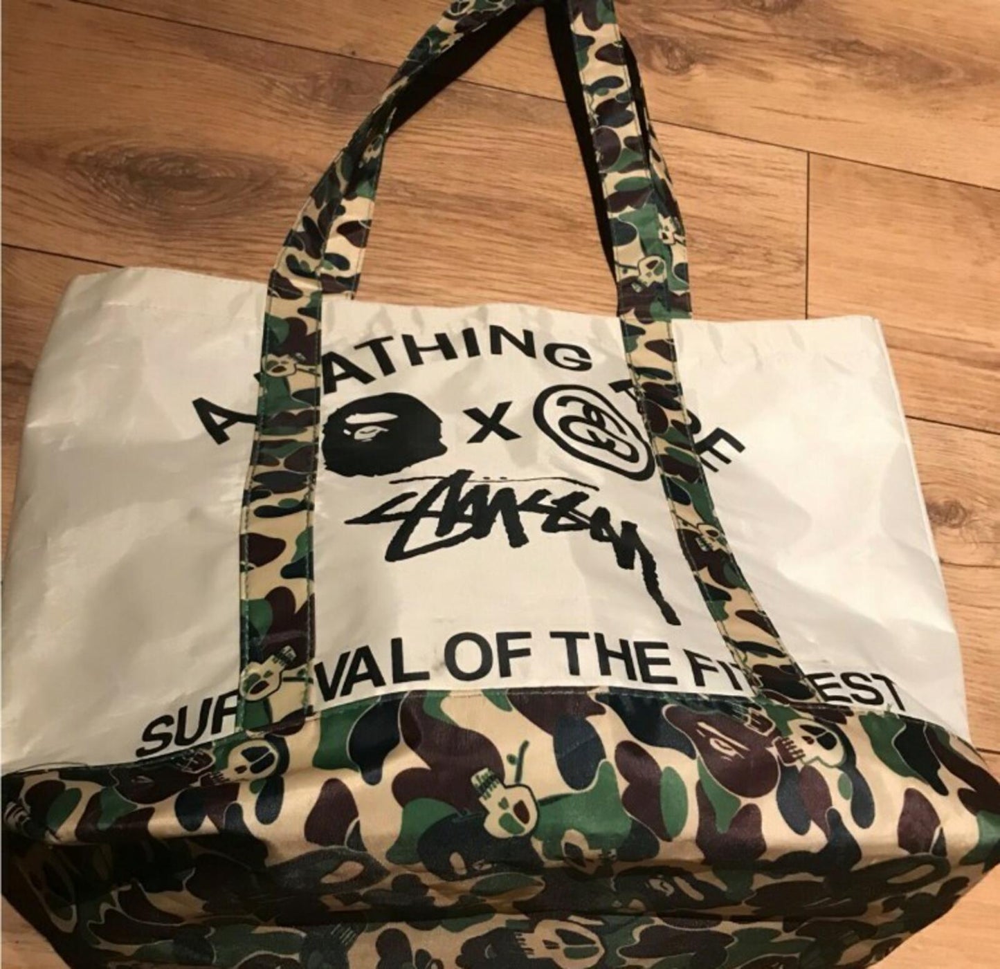 A BATHING APE x STUSSY tote bag Survival Of The Fittest Japan exclusive BAPE
