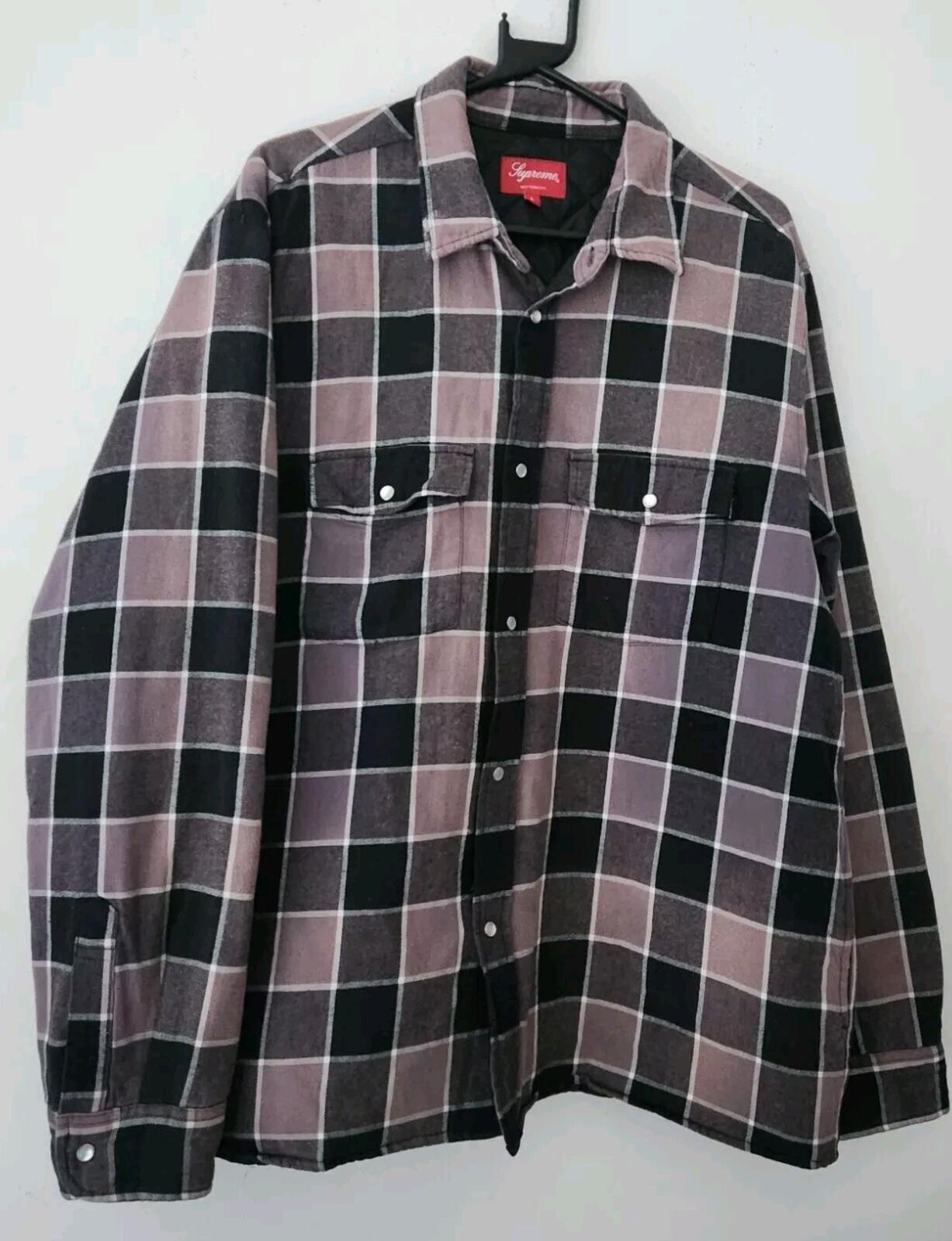 FW18 Supreme Quilted Faded Plaid Shirt Black Size L Large