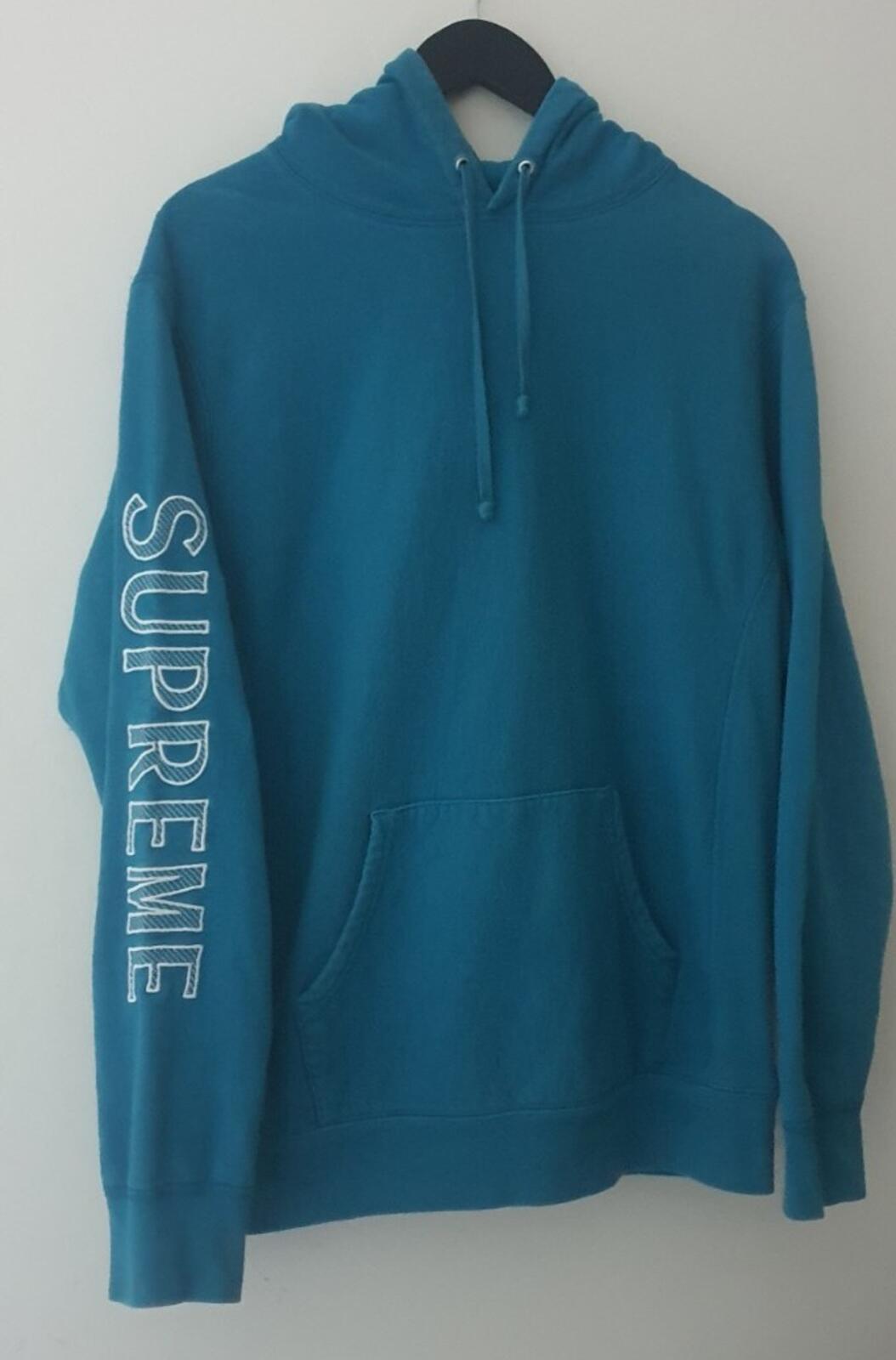 SS18 Supreme Sleeve Embroidery Hooded Sweatshirt Aqua Size M