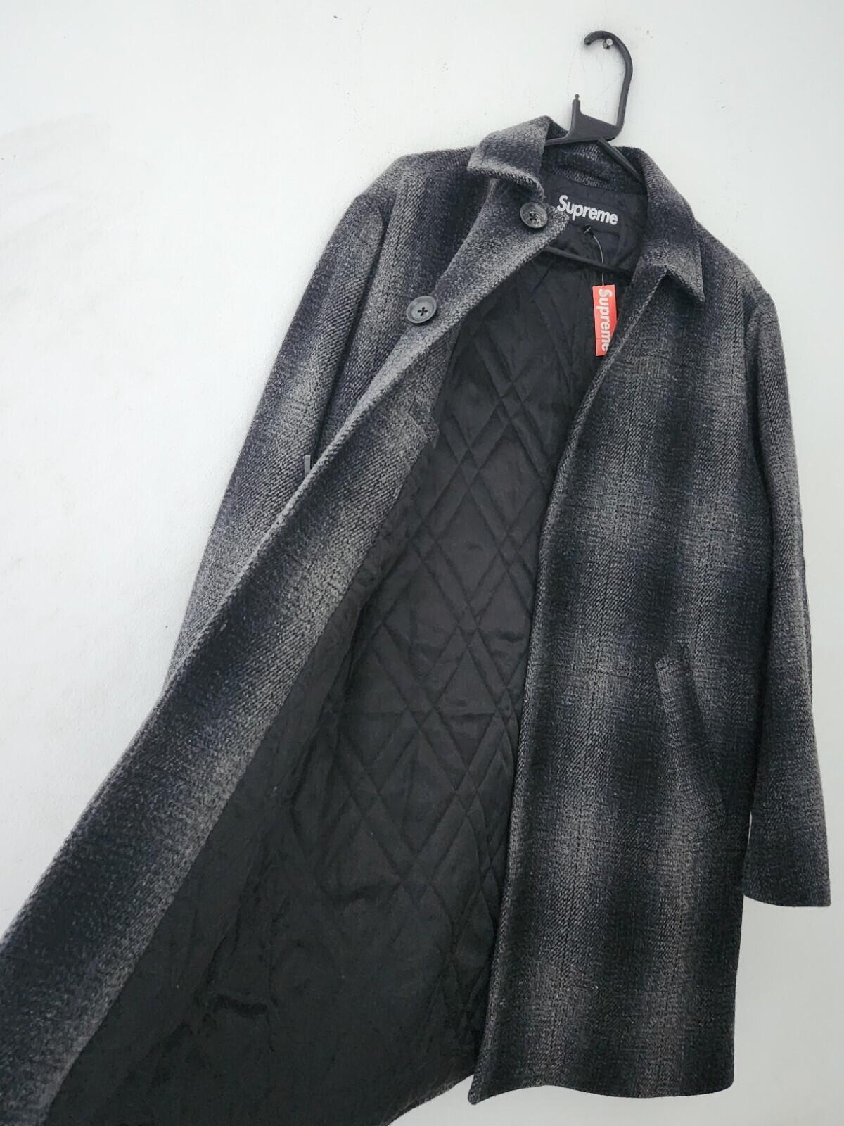 FW16 Supreme Shadow Plaid Woolrich Wool Overcoat Charcoal S Small Coat New