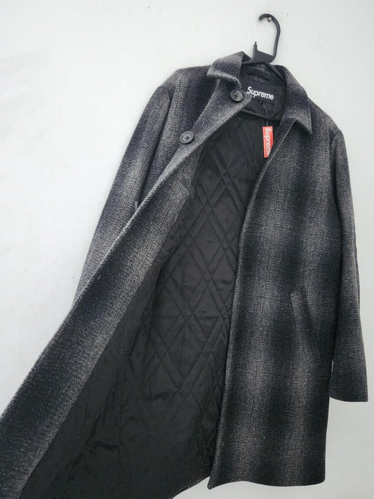 FW16 Supreme Shadow Plaid Woolrich Abrigo de lana Carbón S Pequeño Abrigo Nuevo