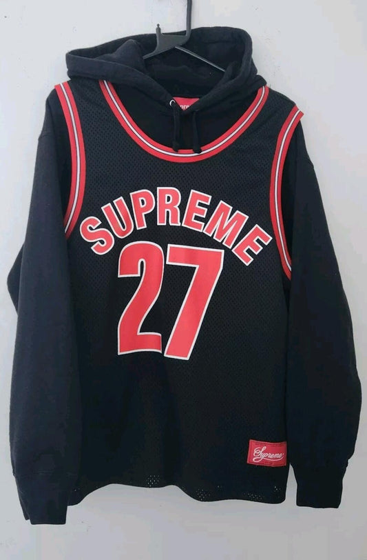SS21 Supreme Basketball Jersey sudadera con capucha Negro Rojo sudadera con capucha Talla S
