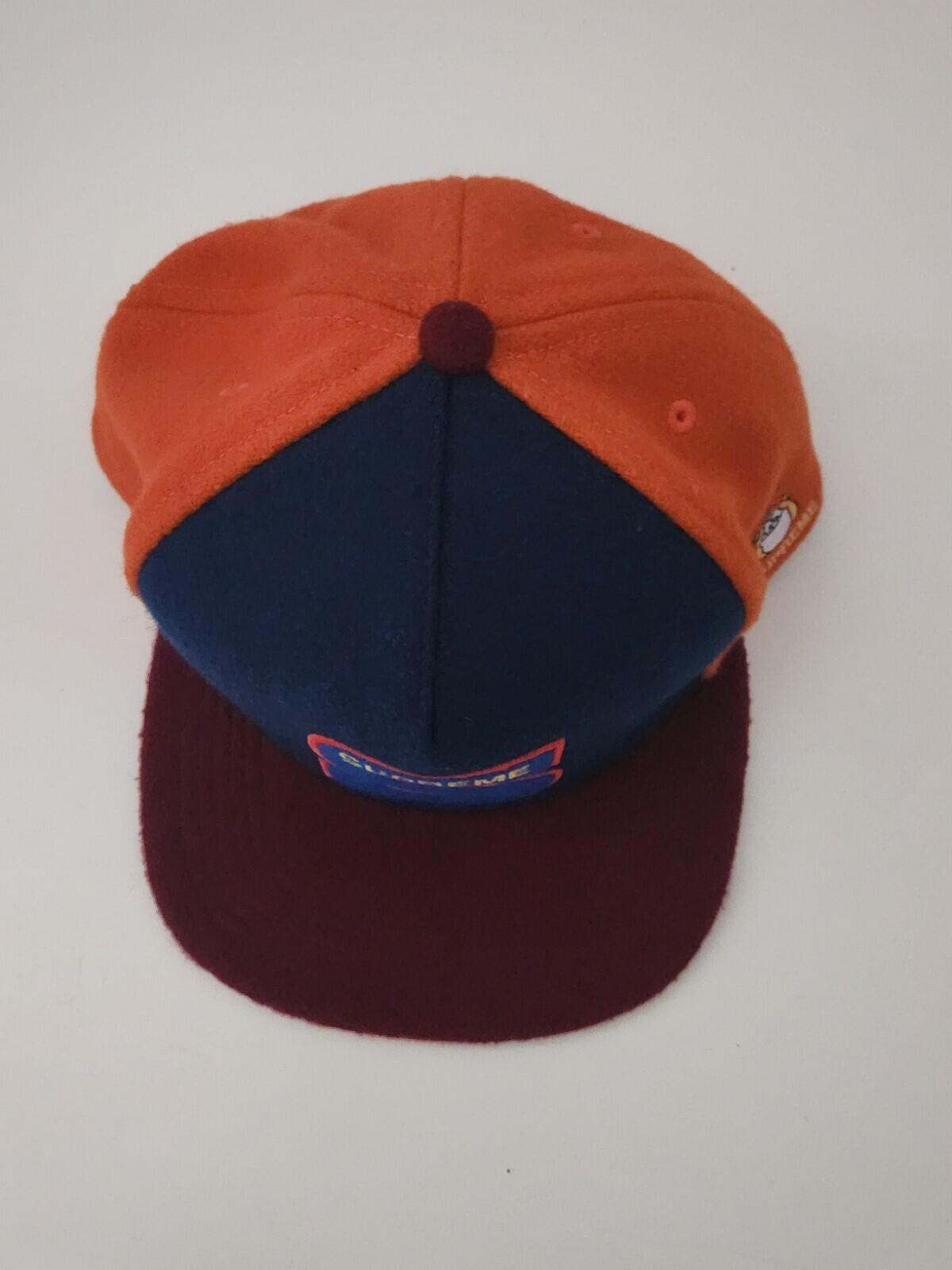 Gorra de 5 paneles de fieltro Supreme Milano FW15 negra, azul, naranja, lana, rara, 2015, logo S