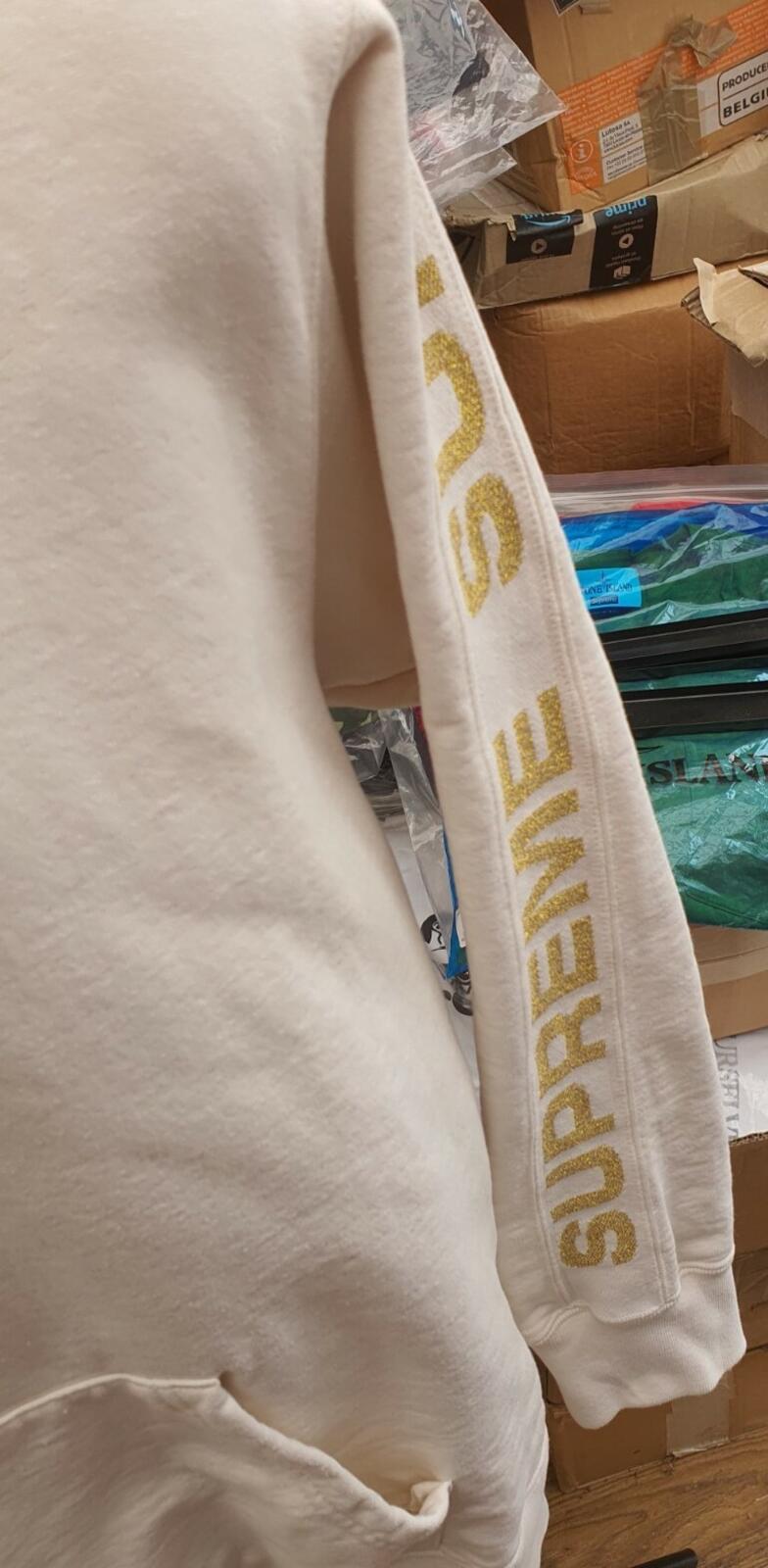 SS20 Supreme Metallic Rib Hooded Sweatshirt Natural Size L