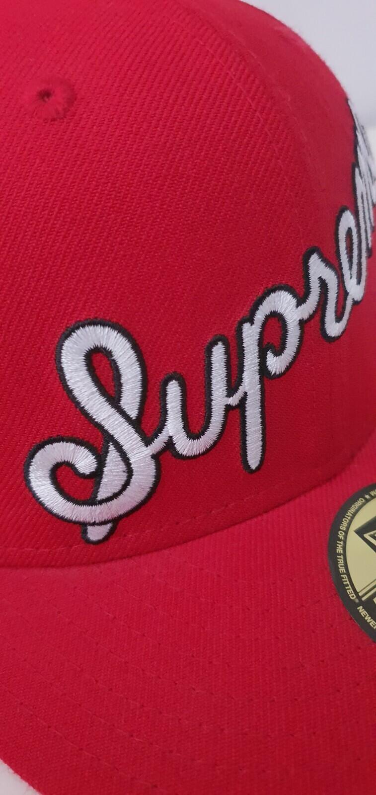 SS12 Supreme NO 1 Script New Era 59fifty fitted cap size 7 1/8 Red hat Vintage