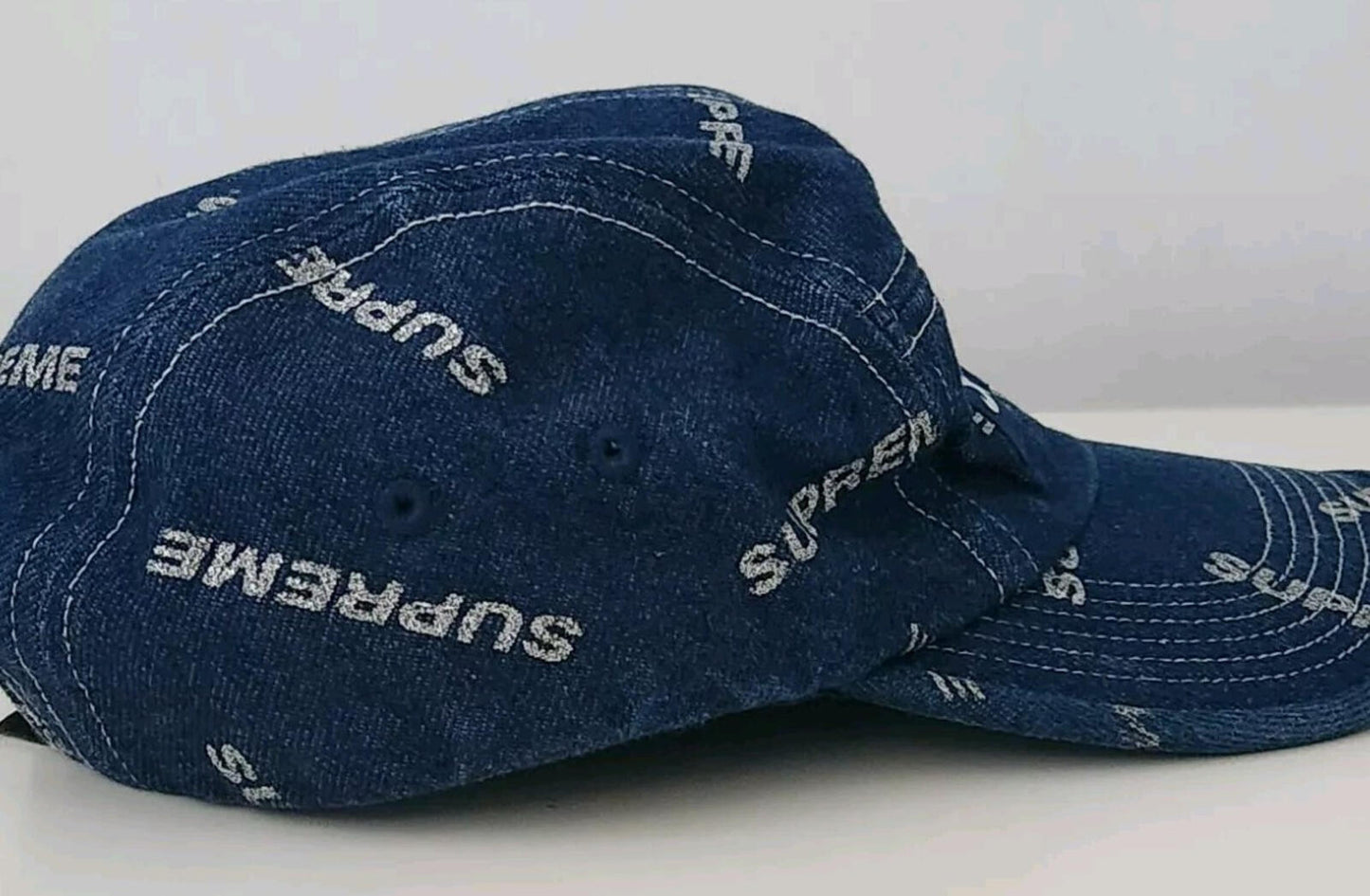 SS17 Supreme Denim Logo Camp Cap Blue Hat Box Logo