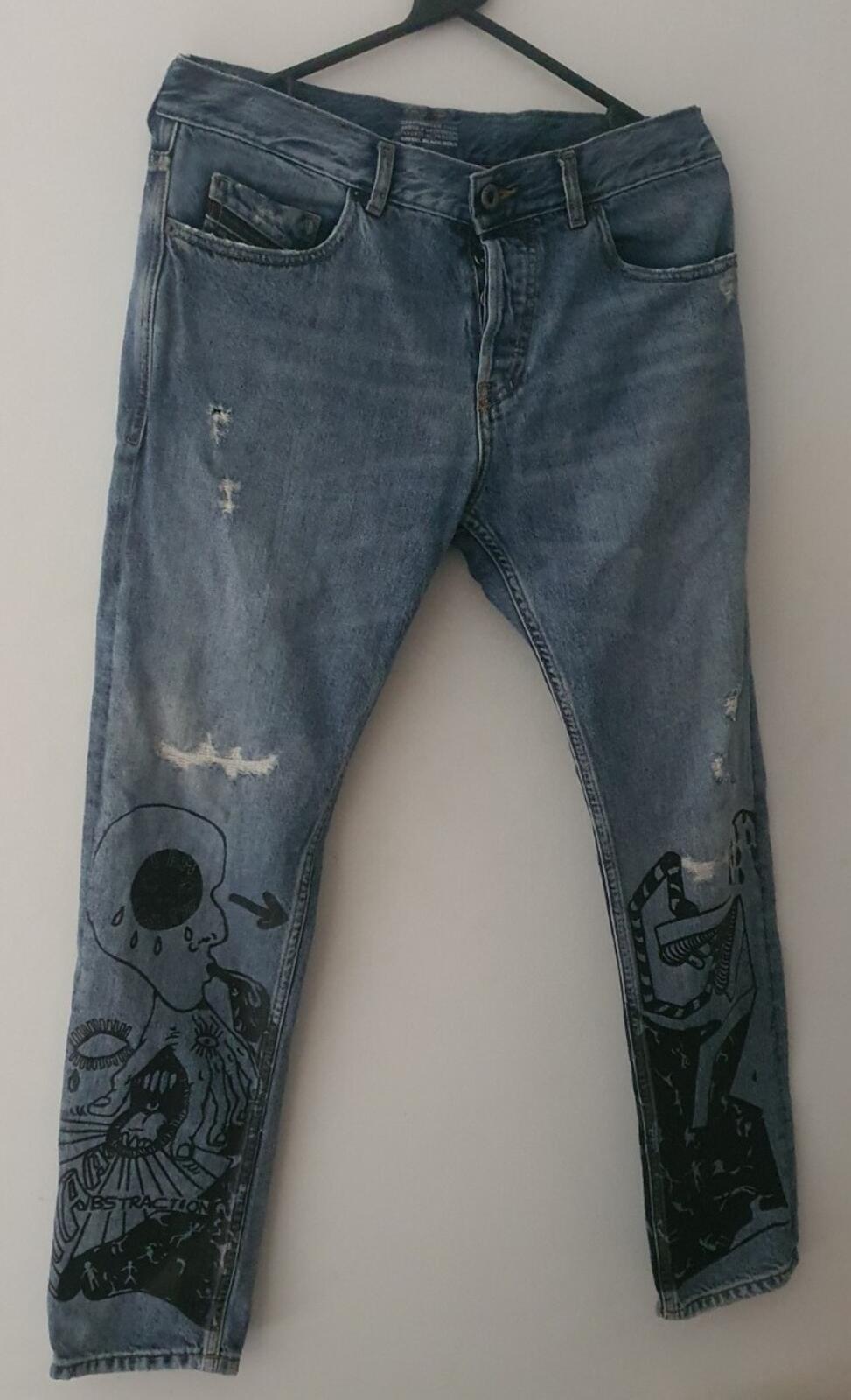 DIESEL Black Gold Graffity Print Jeans Denim Blue Size 30 W30 L30