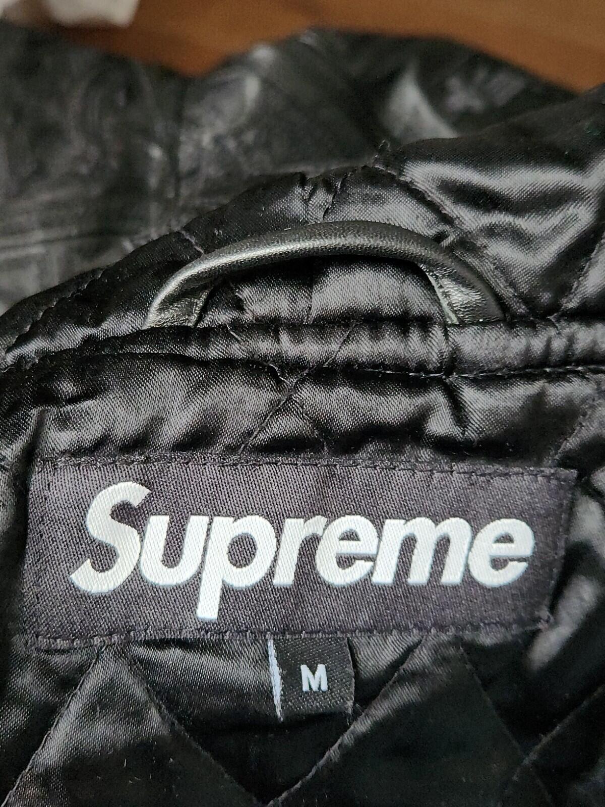 FW16 Supreme Court Cards Hooded Leather Jacket Lambskin black medium Coat Satin