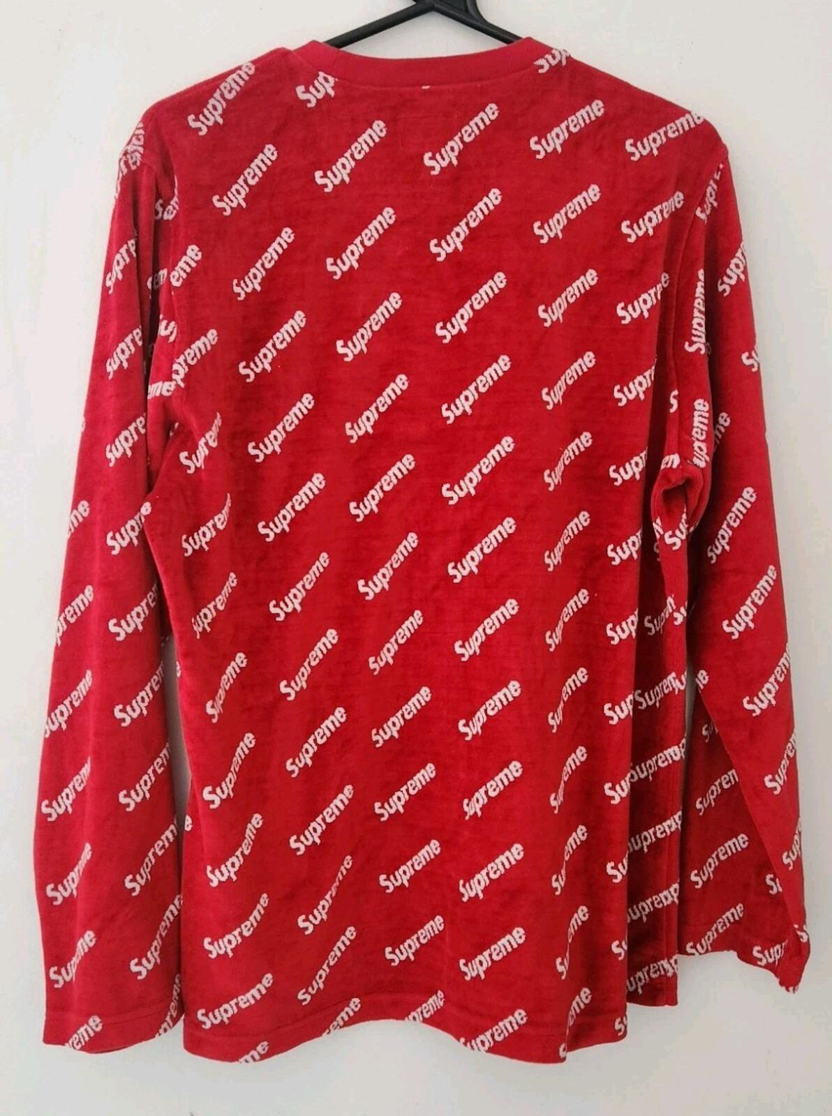 FW19 Supreme Velour Diagonal L/S Top M medium Red Sweater Jumper Worn 1x