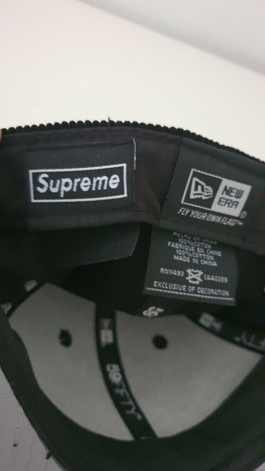 FW15 Supreme New Era 59Fifty Box Logo corduroy black hat size 7 1/4 Rare Cap