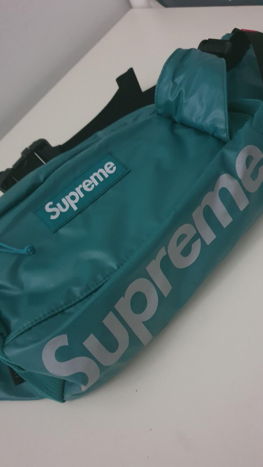 FW17 Supreme teal waist bag Cordura Fabric reflective text Shoulder Belt Used 1x