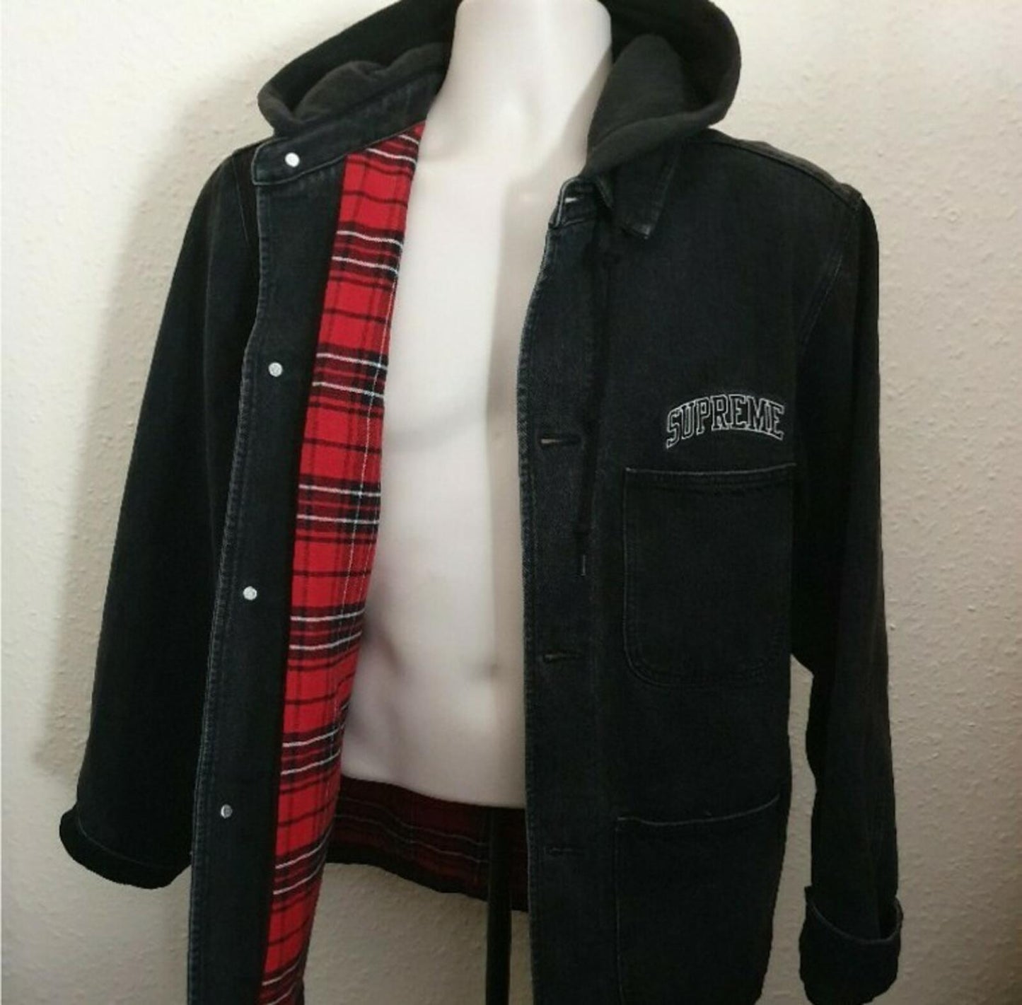 FW17 Supreme Hooded Chore Coat Black Size M