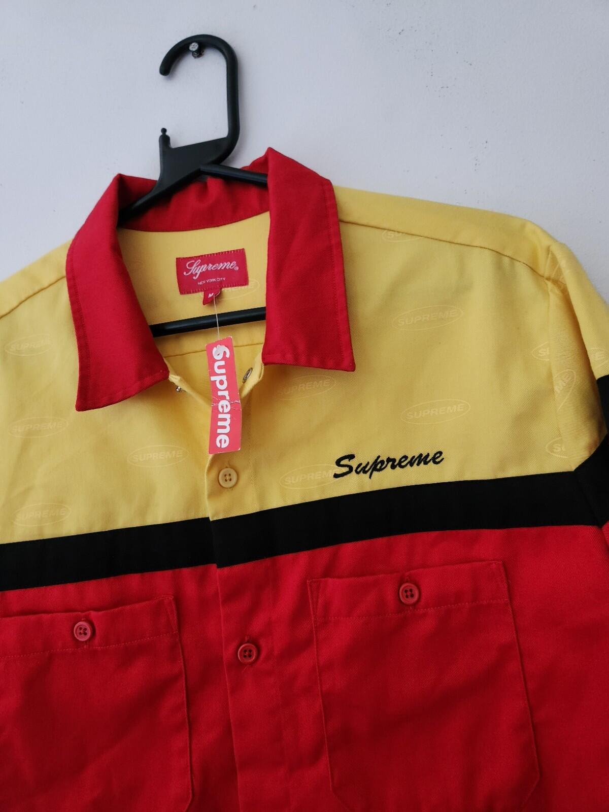 FW17 Supreme Color Blocked Work shirt Red Yellow size M Medium button up New
