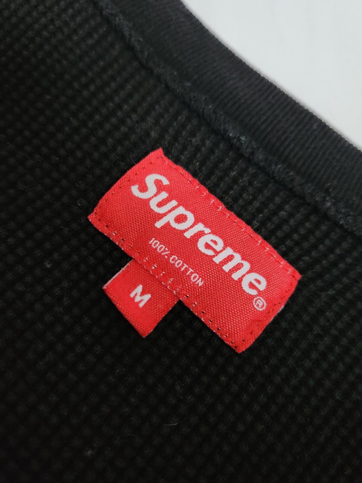 FW18 Supreme Panel Stripe Waffle Thermal Crewneck Black Size M