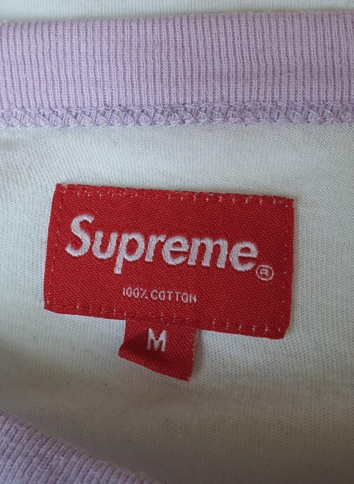 SS18 Supreme Team Ringer Tee talla M mediana blanco camiseta lila morado claro