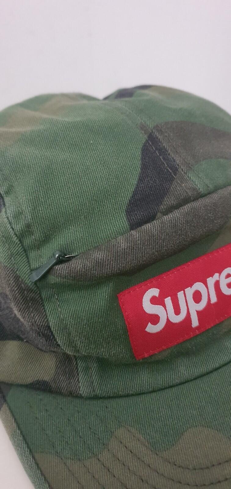 SS17 Supreme Front Panel Zip camp cap Woodland Camo Hat Red box logo