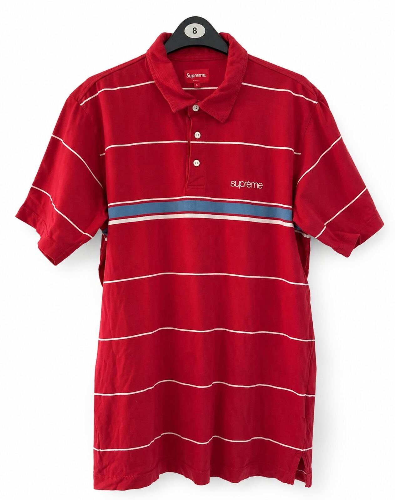 SS16 Supreme Classic Logo Striped Polo Shirt Rot Größe L