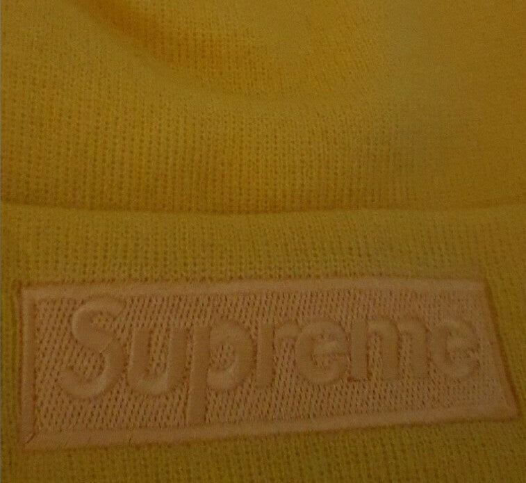 FW14 Supreme New Era Tonal Box Logo Beanie Mustard