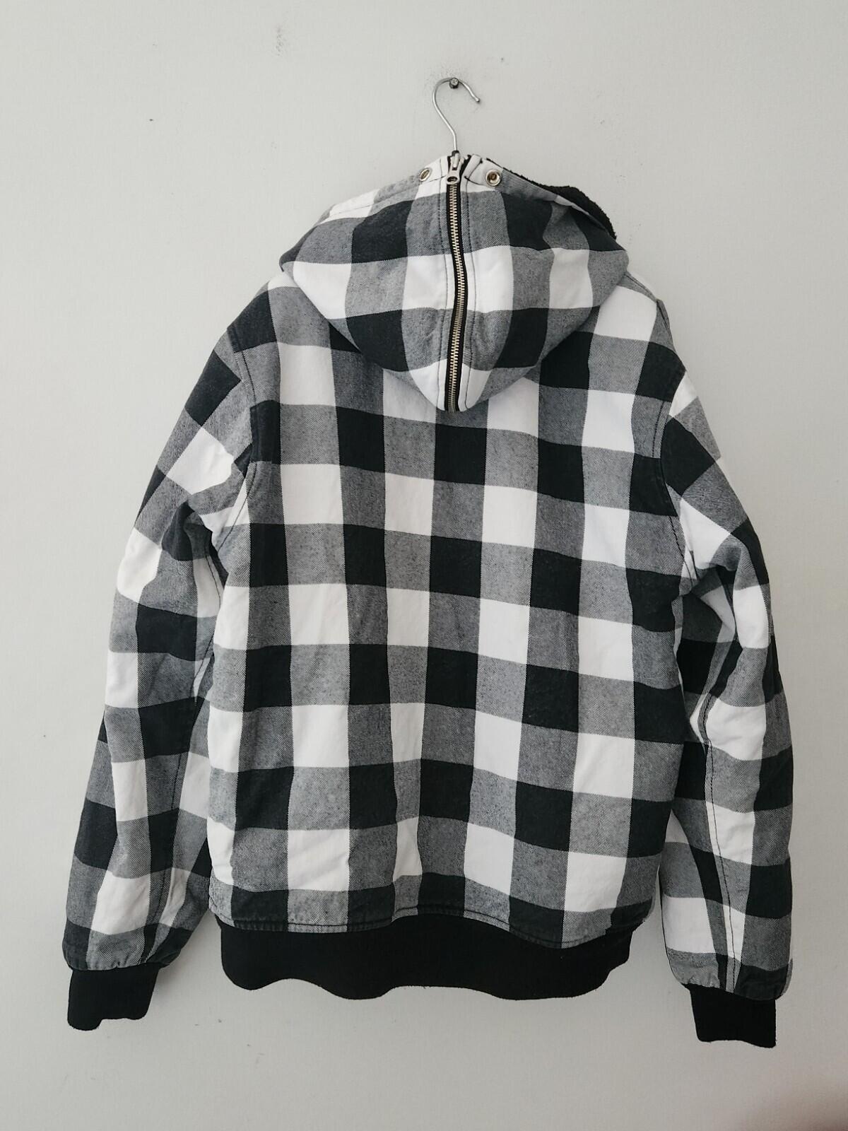2005 Supreme Plaid Buffalo Jacket Thermal Lining Hooded Shirt Vintage Black M