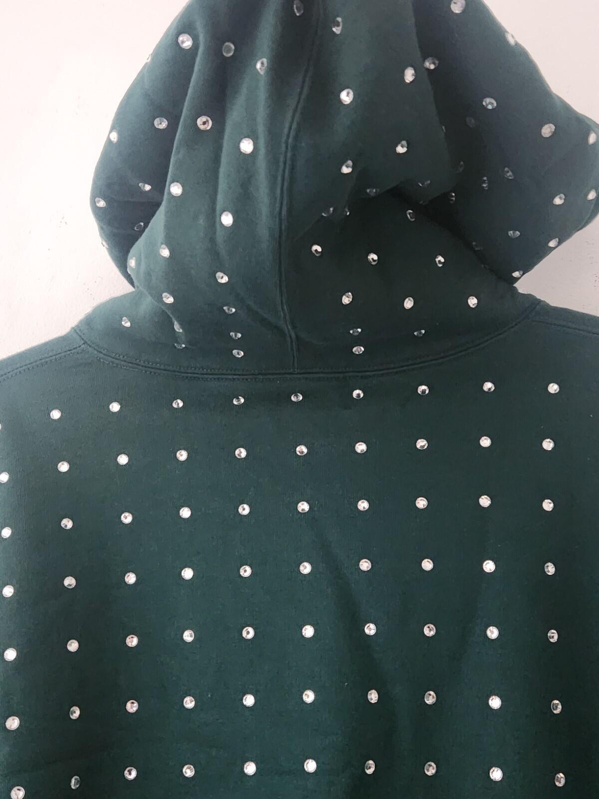 FW21 Supreme Rhinestone Hooded Sweatshirt Dark Green Size M