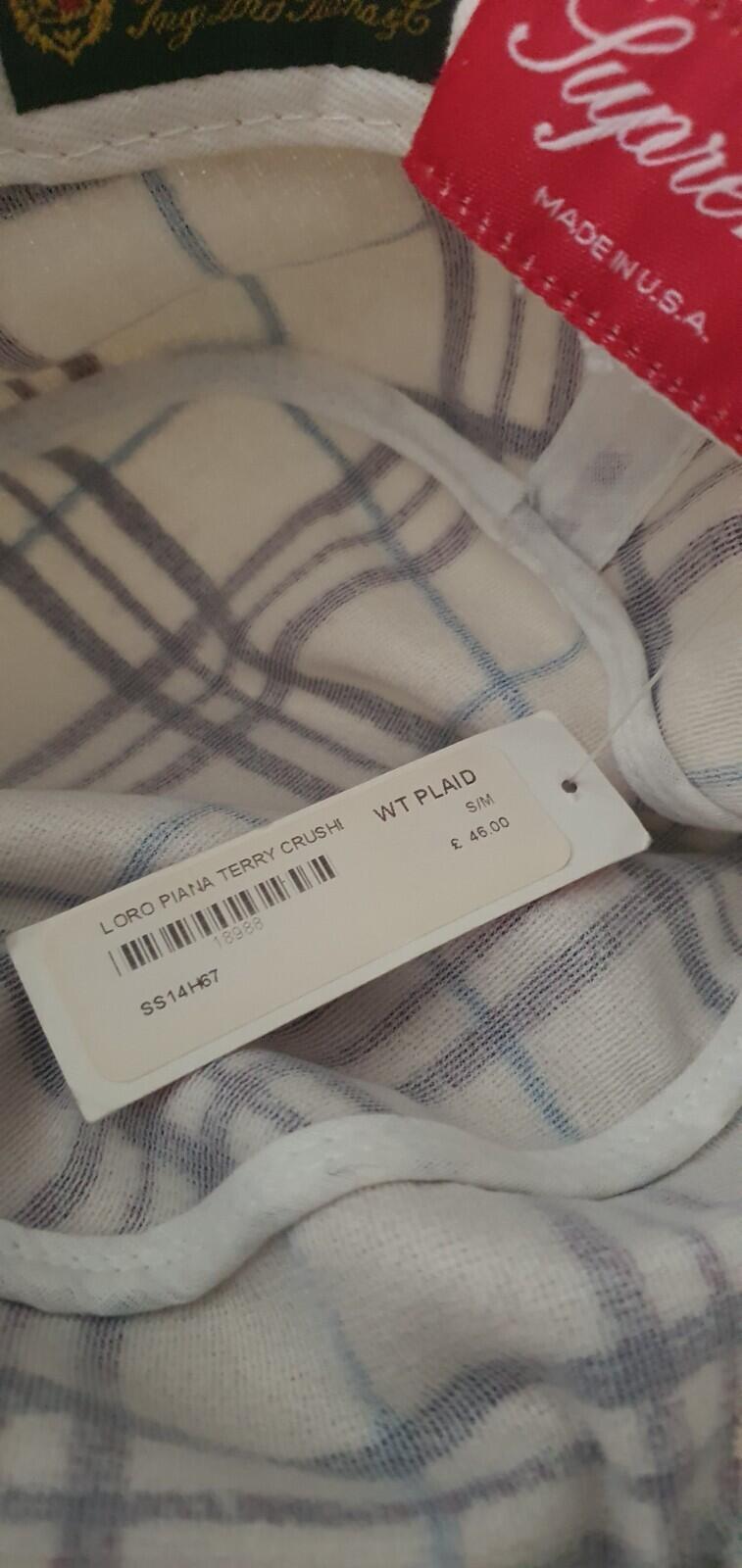 SS14 Supreme Loro Piana French Terry crusher S/M White Plaid Rare bucket hat New