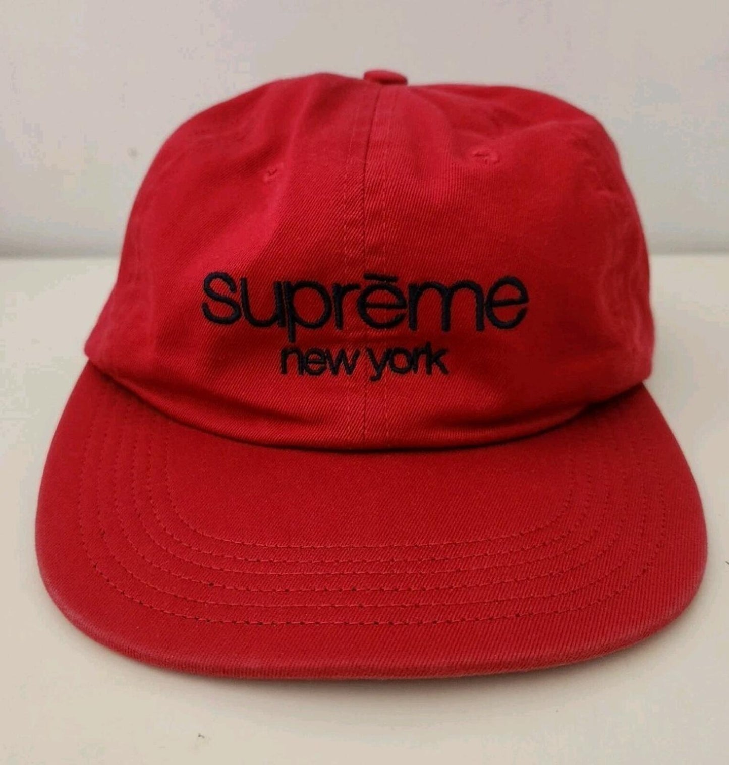 SS16 Supreme Twill Classic Logo 6-Panel Red Cap Hat