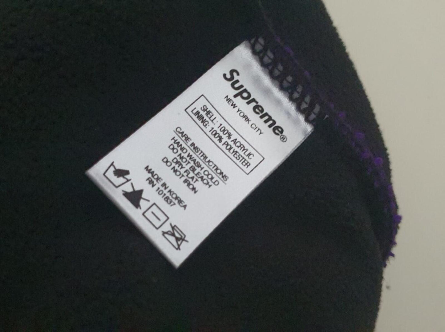 FW19 Supreme Split Logo Earflap Beanie Purple Green Hat