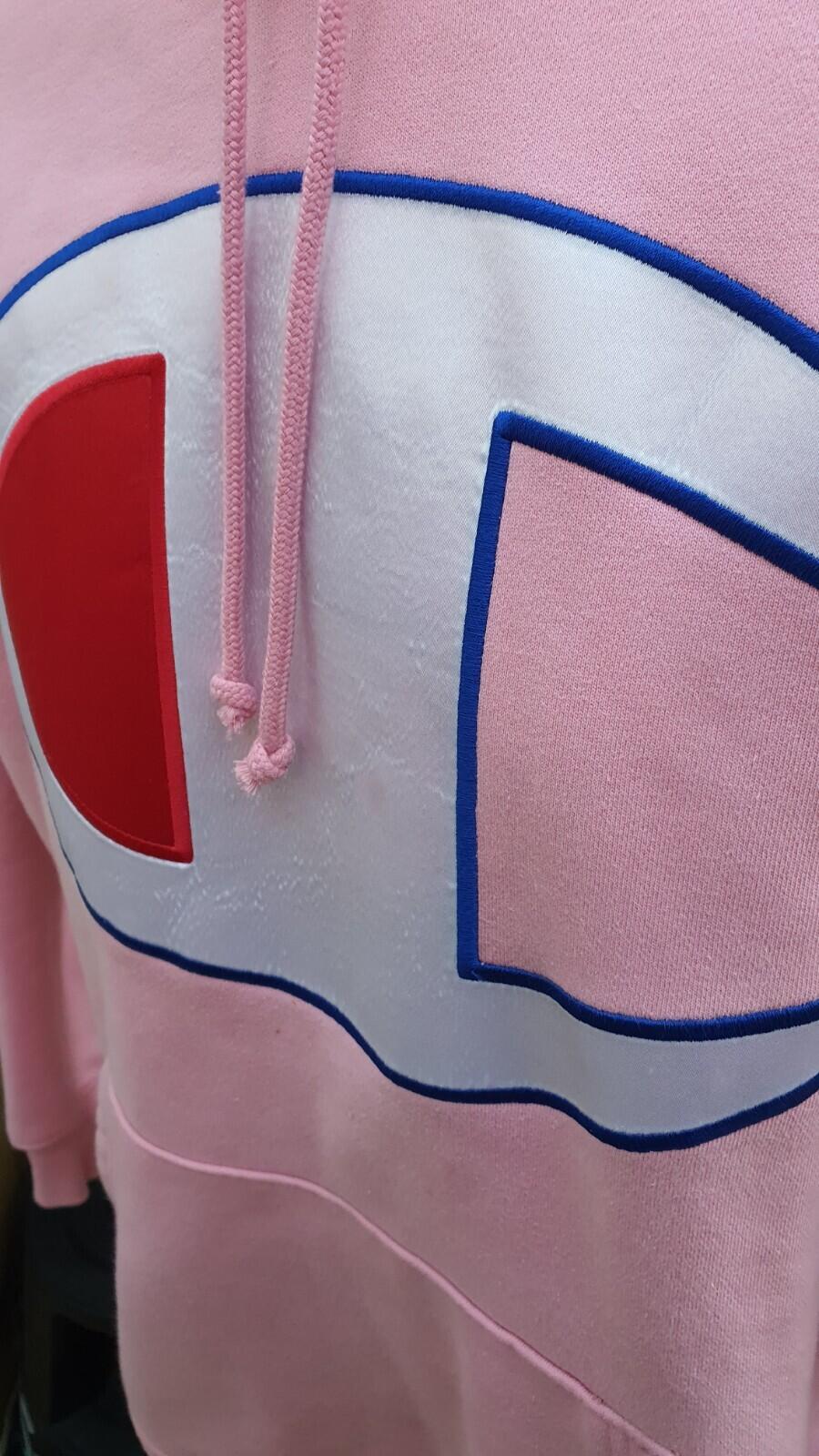 SS17 Supreme x Champion Satin Logo Hooded Sweatshirt Pink Size M