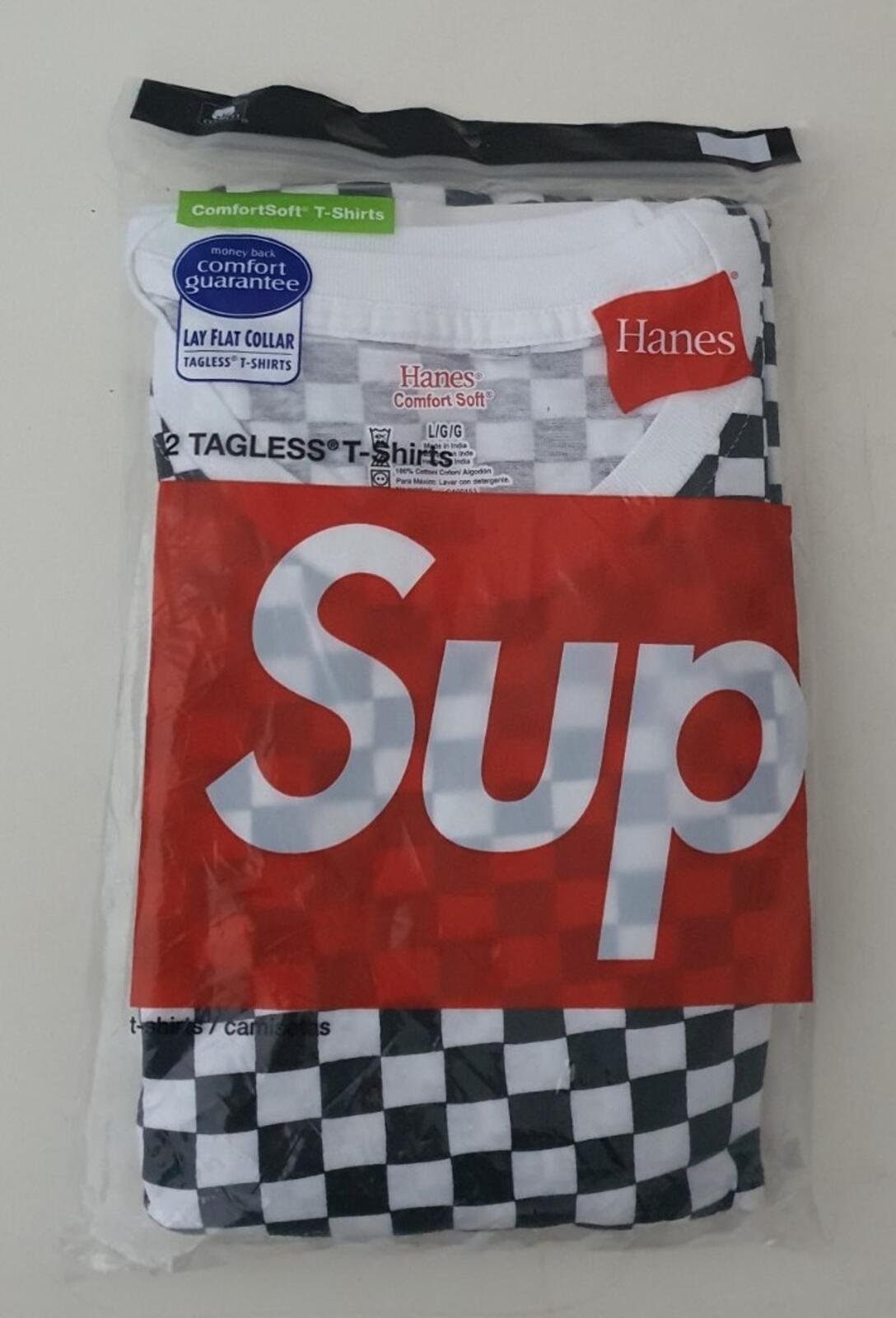 SS18 Supreme Hanes Checker Tagless Tees (2 pack) size L large New And Unopened