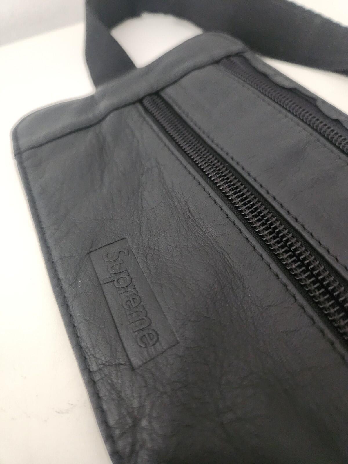 SS19 Supreme Cowhide Leather Waist  Shoulder Bag Black