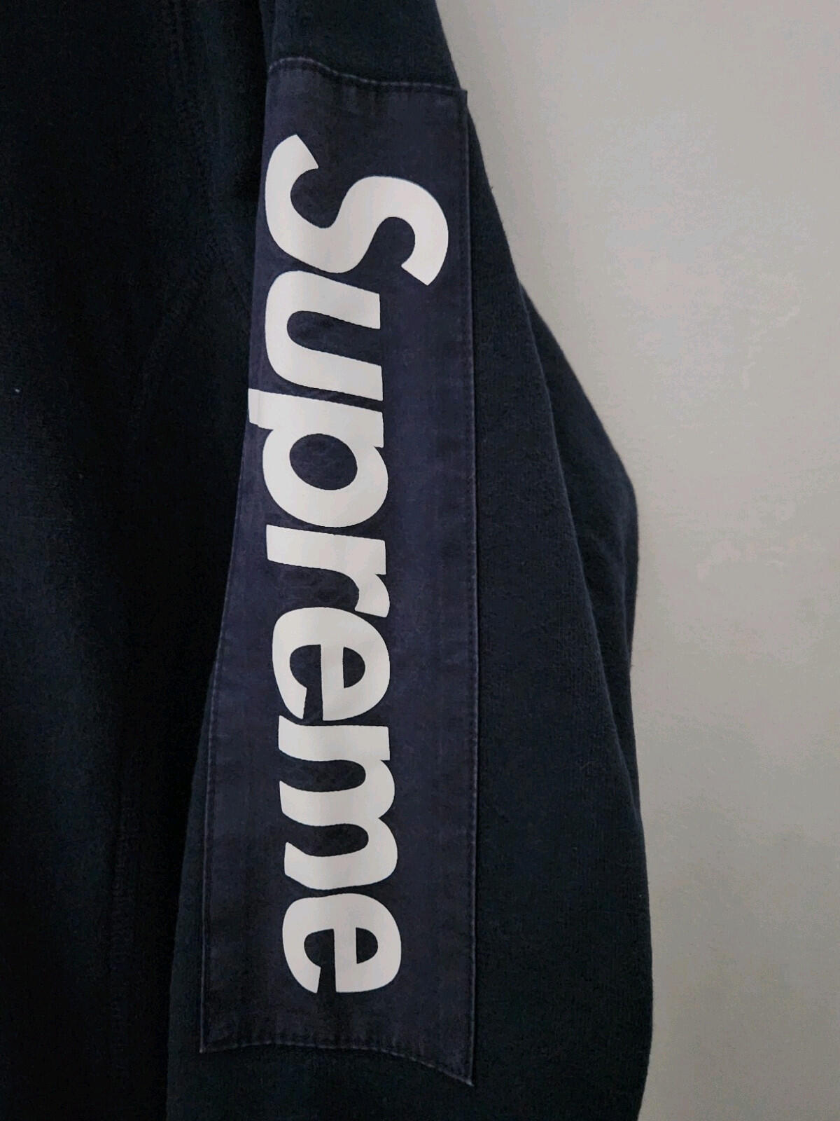 SS17 Supreme Sleeve Patch Hooded Sweatshirt Navy Size M
