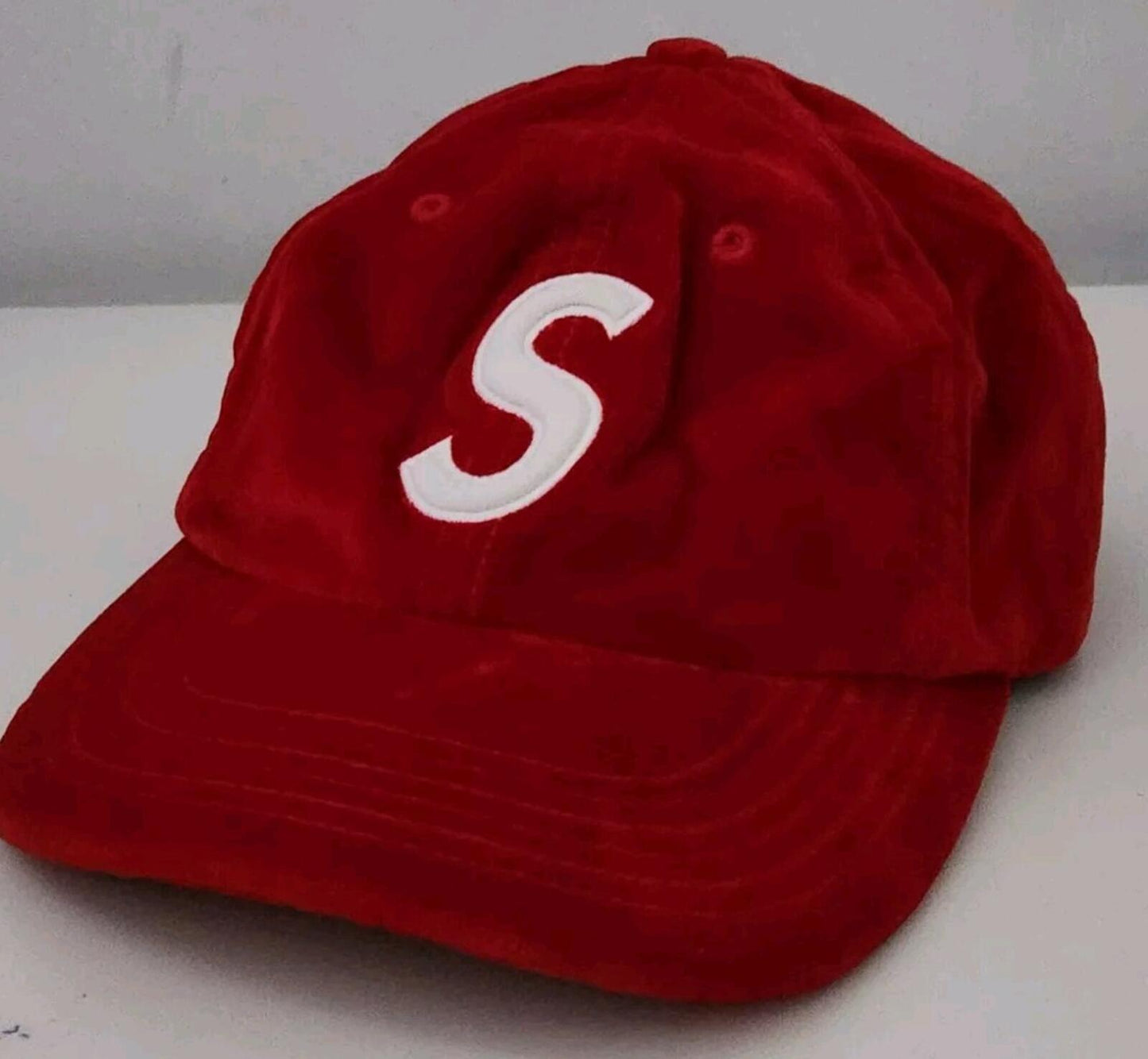 FW20 Supreme S Logo Velvet 6-panel Cap Red