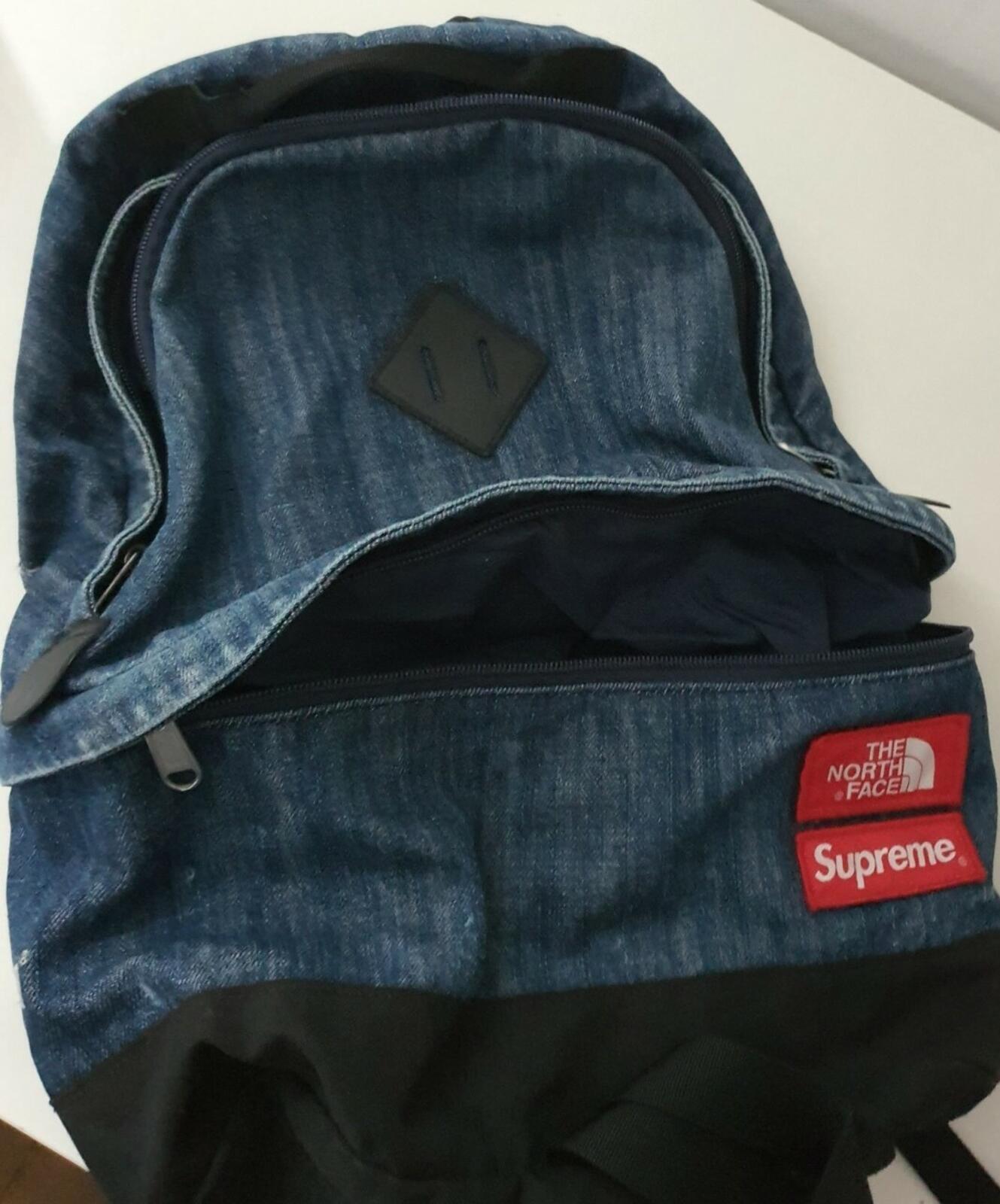SS15 Supreme x The North Face Denim Day Pack Rucksack Blau