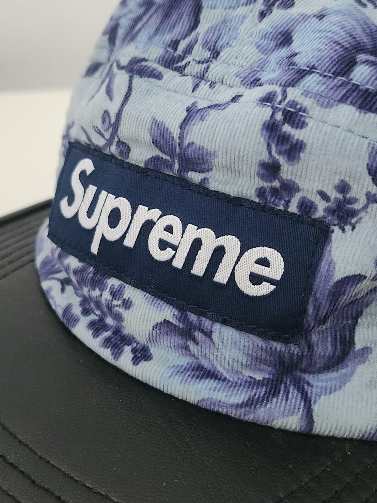 FW12 Supreme x Liberty Art Fabrics Floral Camp Cap vintage hat Leather Visor
