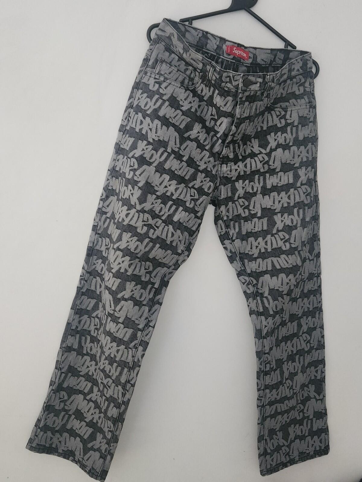 SS22 Supreme Fat Tip Jacquard Regular Jeans Black Size 32 W32 L31.5