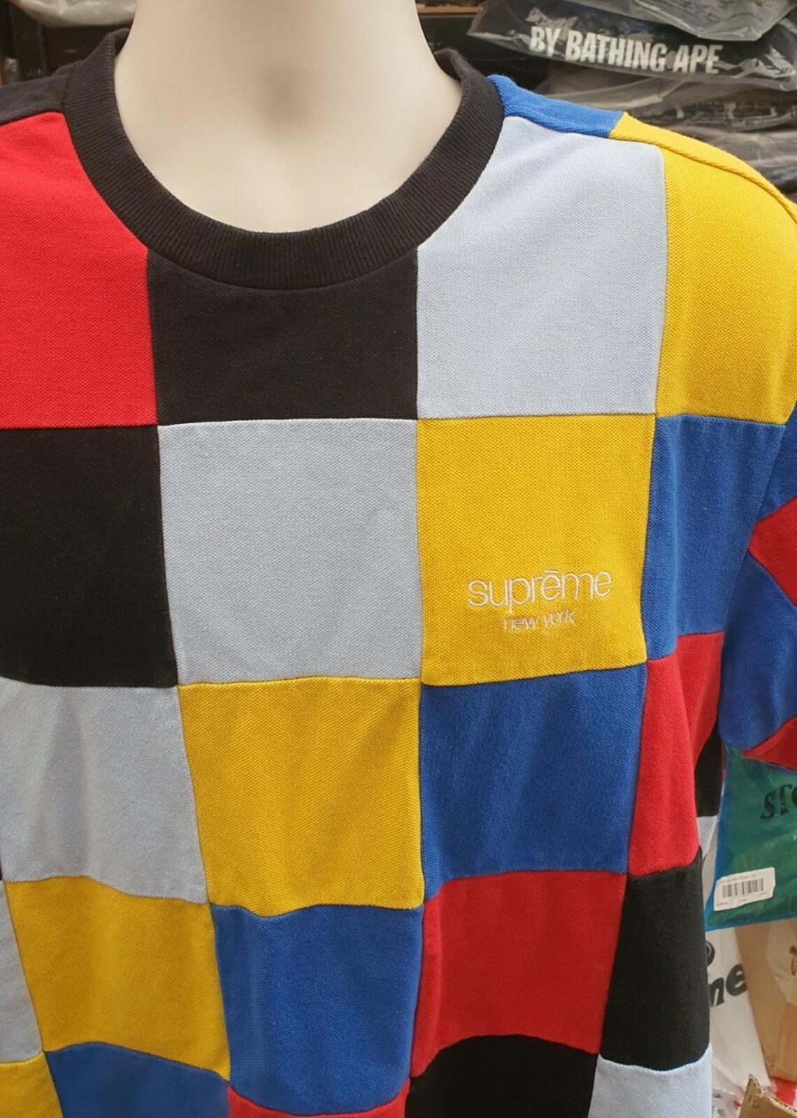 FW18 Supreme Patchwork Pique Tee Red/Yellow/Blue Size M