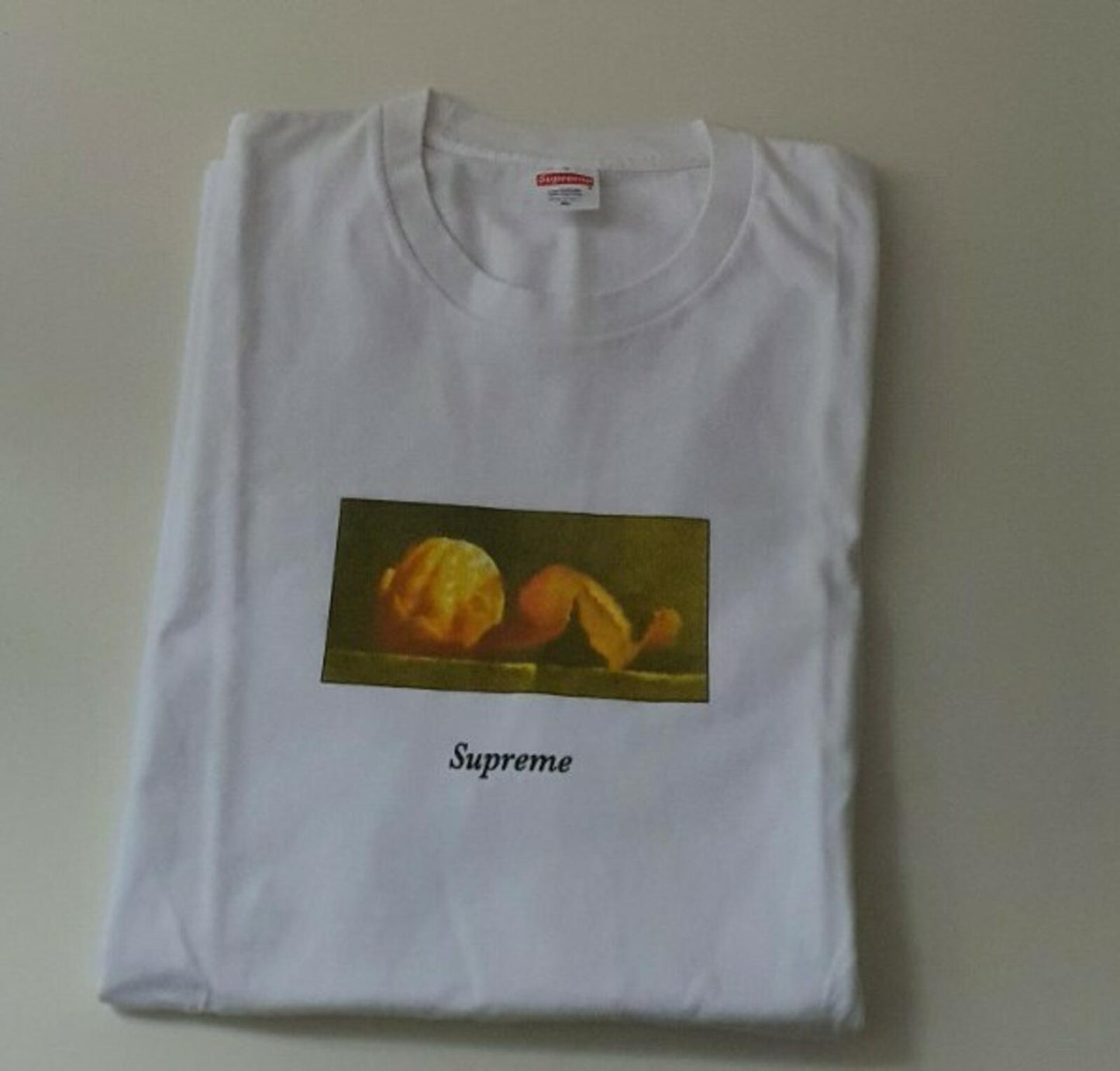 FW15 Supreme Peel white tee size XL T-shirt orange Rare